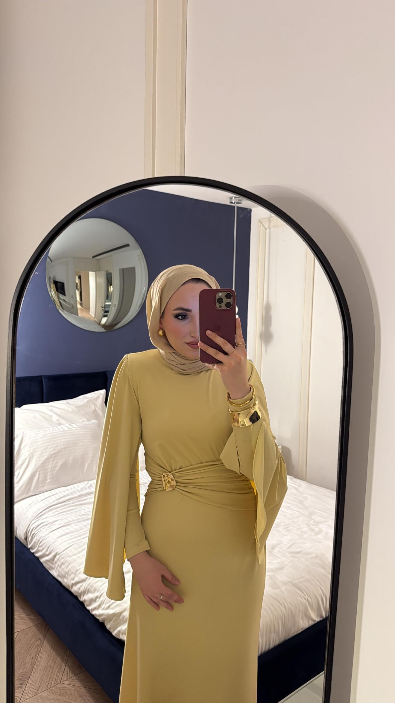 Lesgo Broş Detay Elbise- Butter Yellow -4729