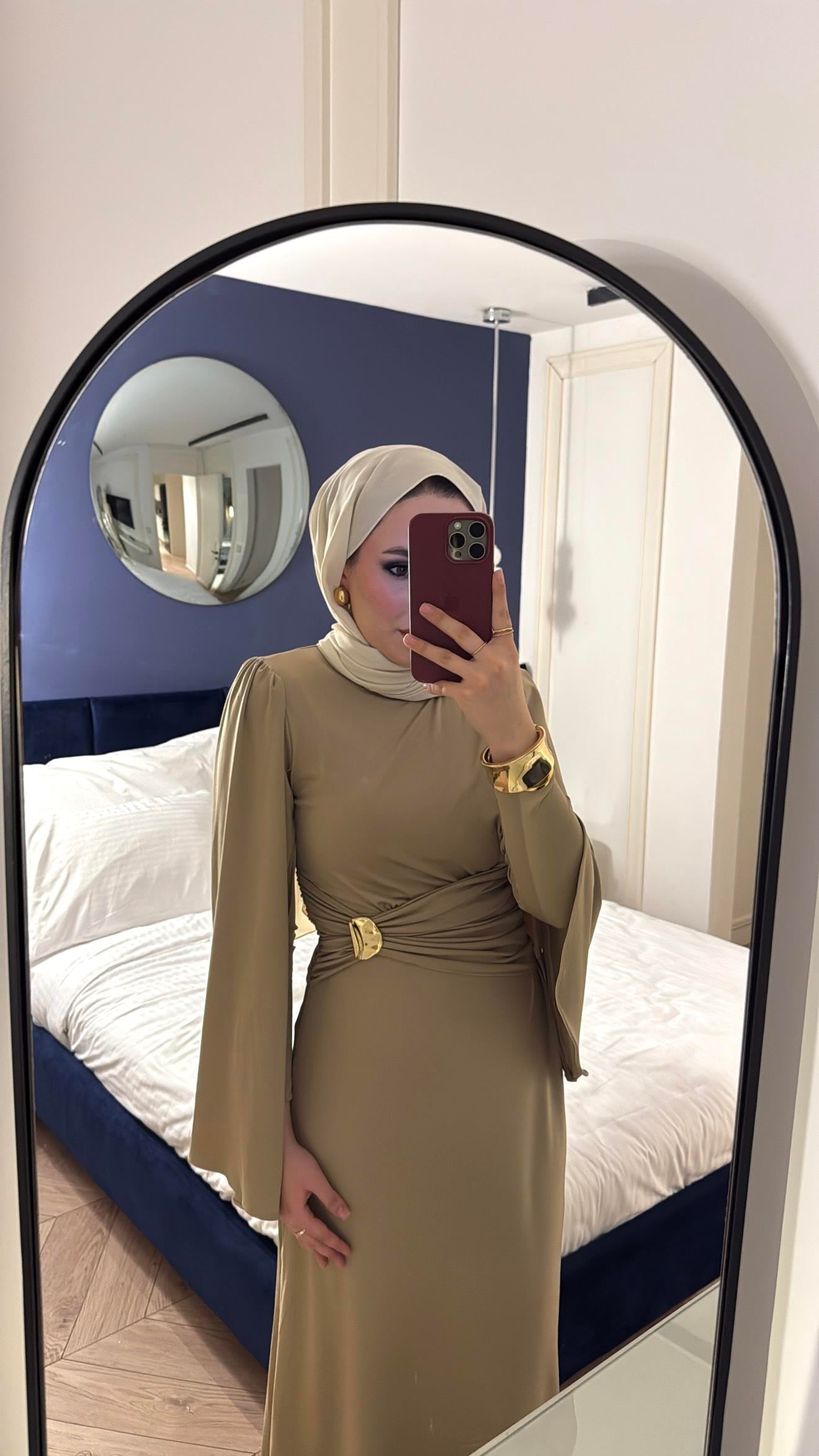 Lesgo Broş Detay Elbise- Vizon-4729