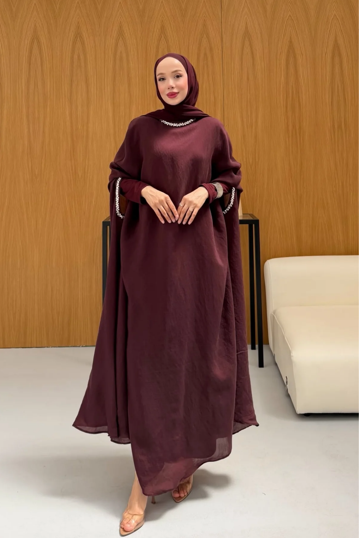 Leval Taş Detaylı Elbise  - Mürdüm-3066