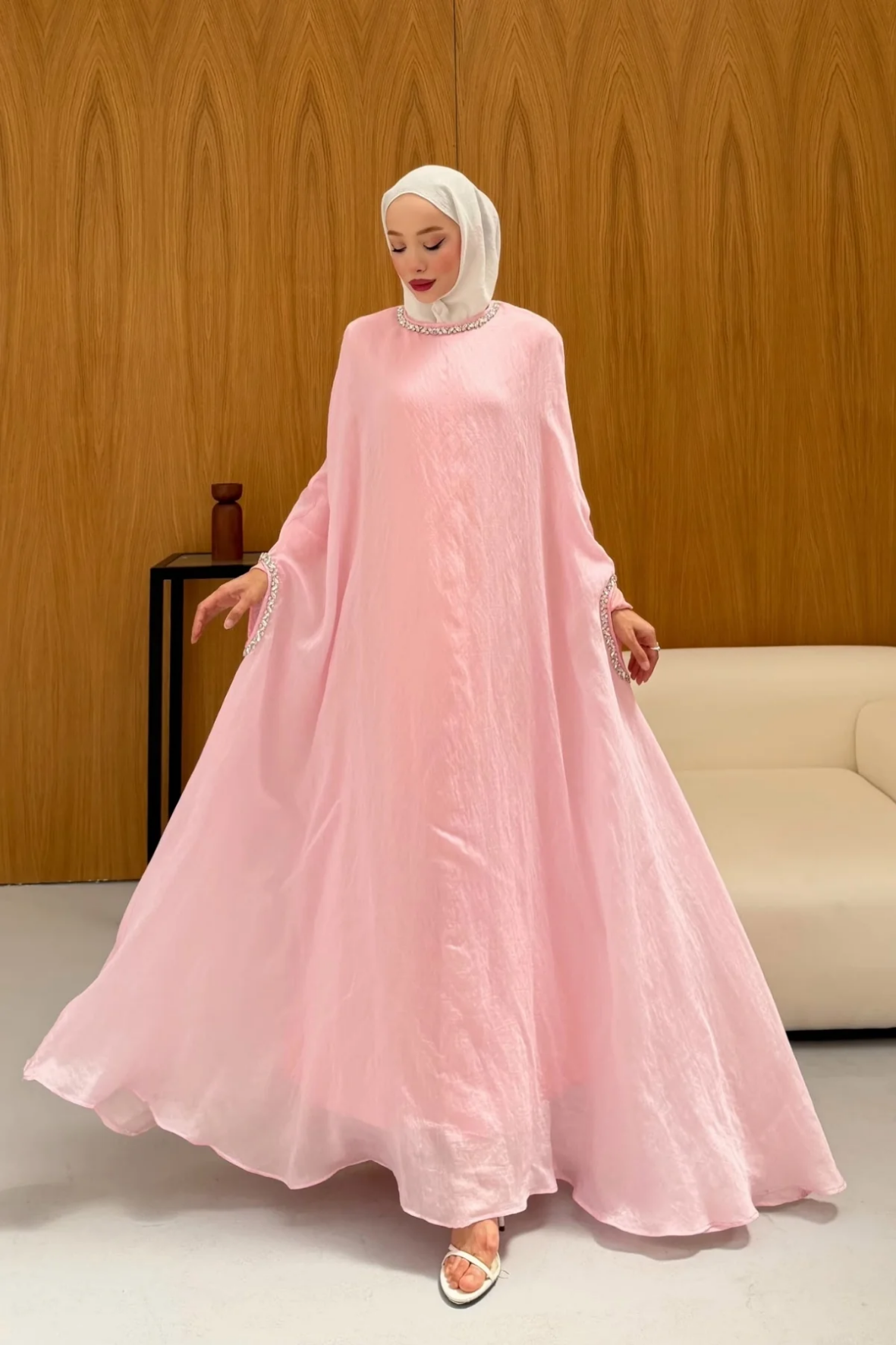 Leval Taş Detaylı Elbise  - Pembe-3066