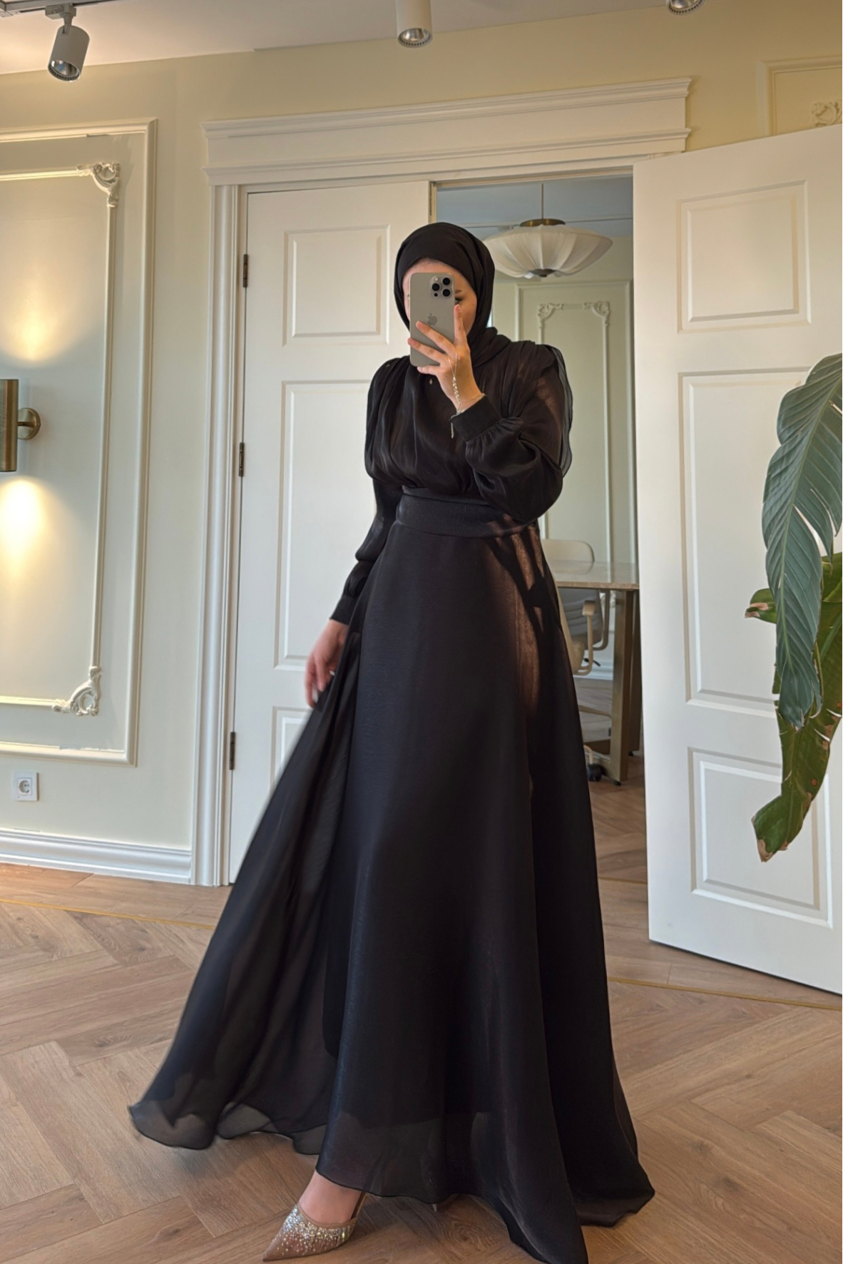 Lidya Simli Organze Abiye Elbise - Siyah-26045