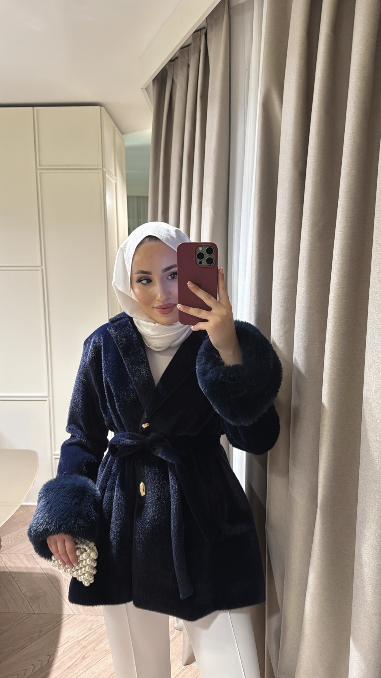 Liora Yaka Fiyonklu Kürklü Kaşe - Lacivert -6912