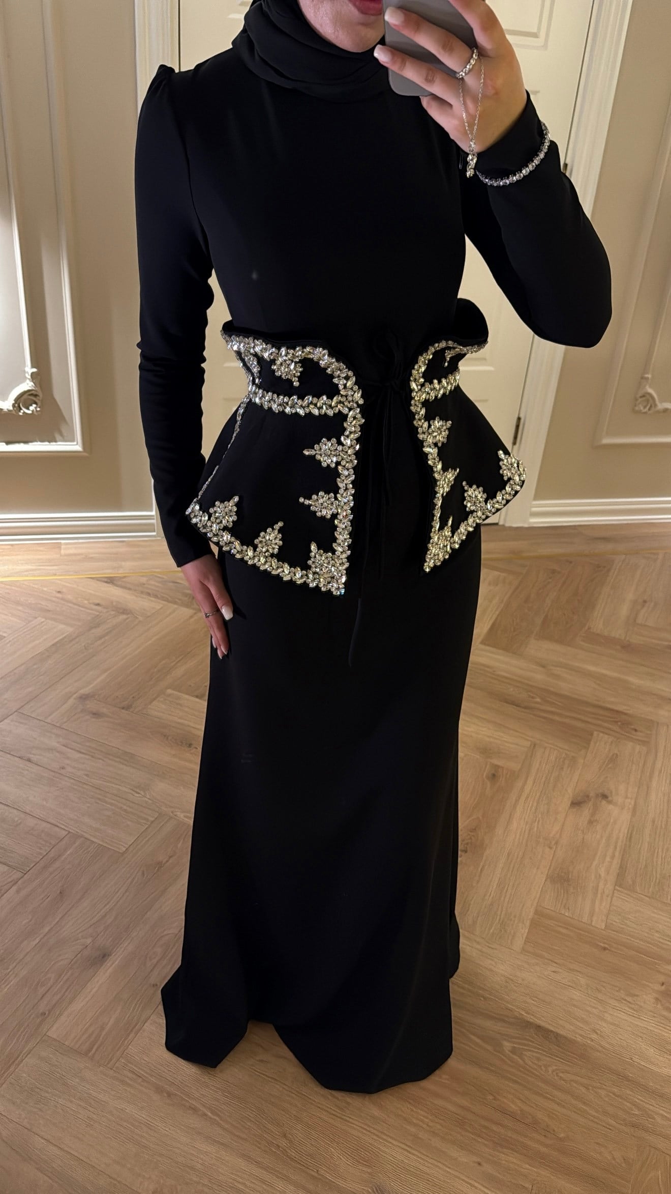 Lissa Swarovski Taş İşlemeli Korseli Abiye Elbise - Siyah-7519