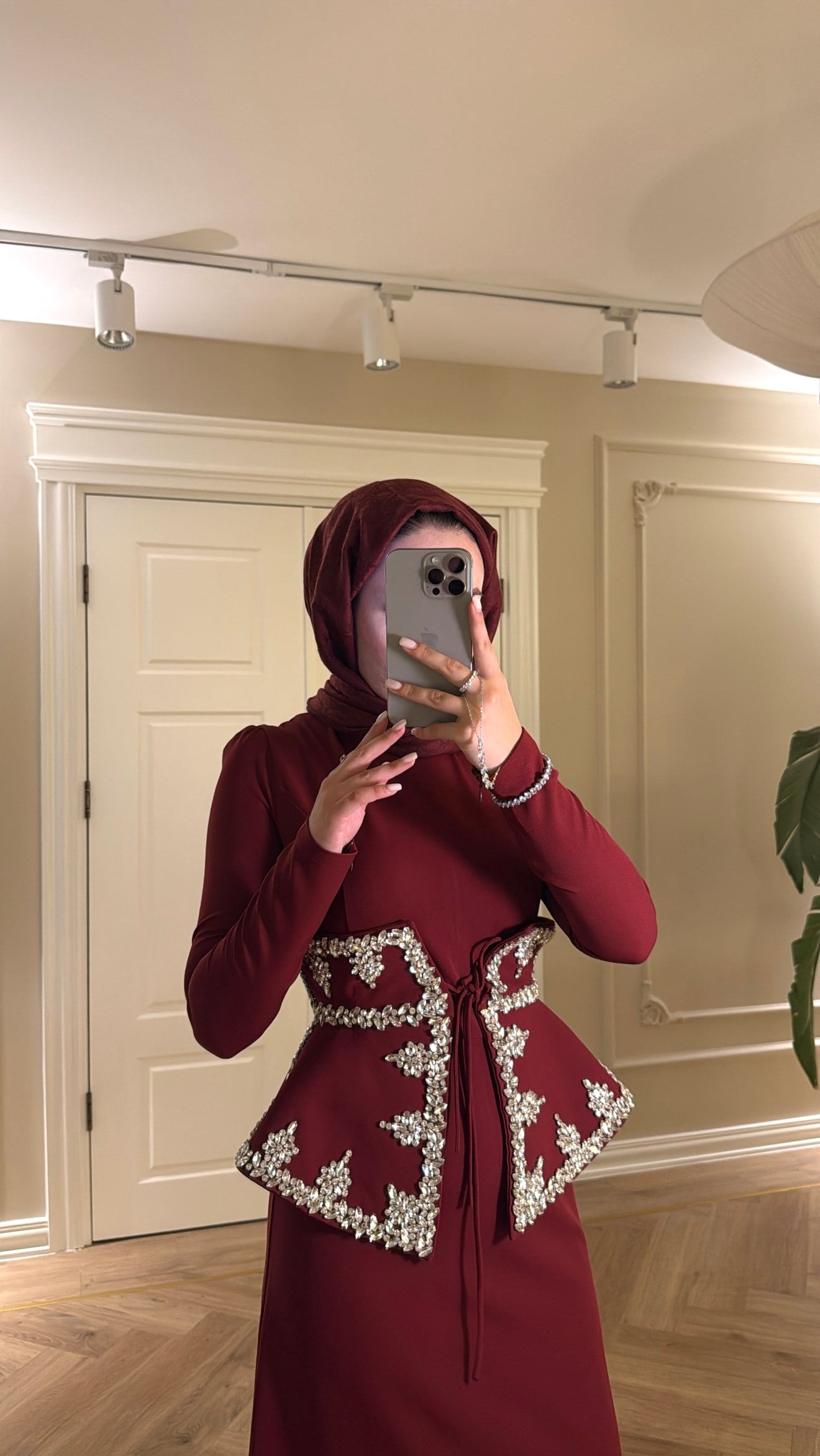 Lissa Swarovski Taş İşlemeli Korseli Abiye Elbise - Bordo-7519