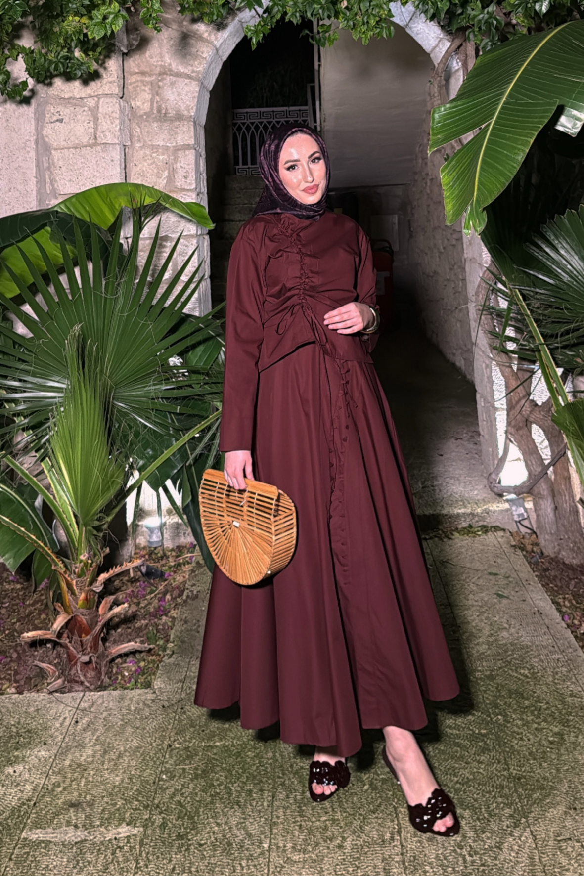 Meva Kurdele Detaylı Premium Poplin Takım - Bordo  -5739