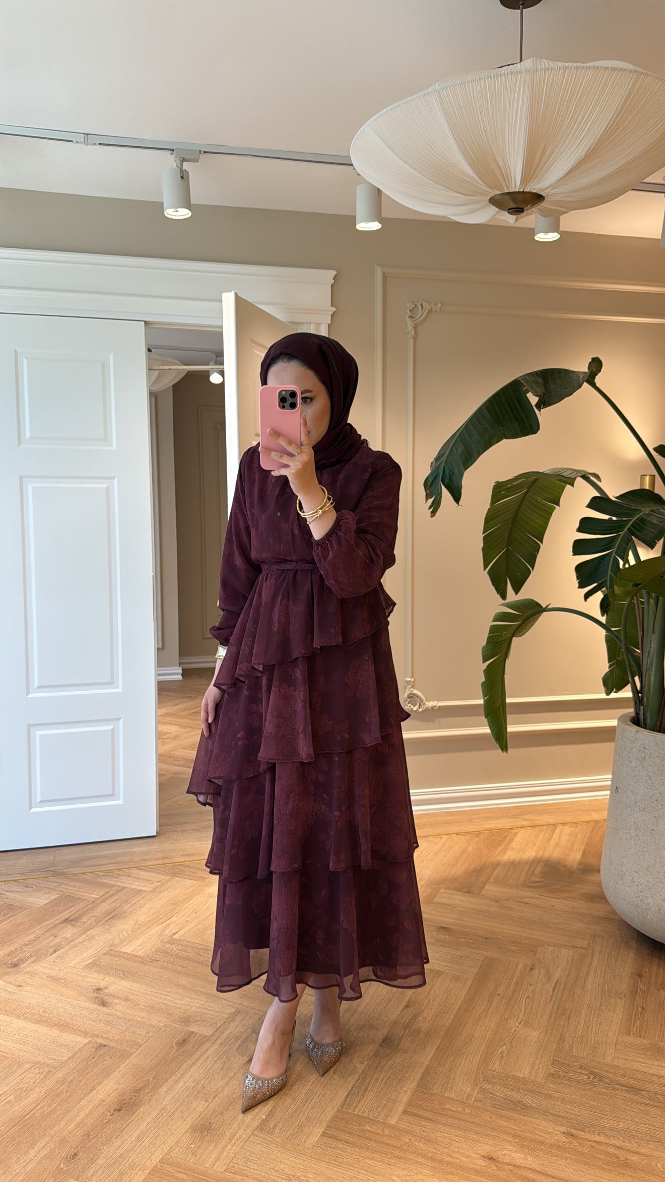 Mihra Desenli Elbise Bordo-2167