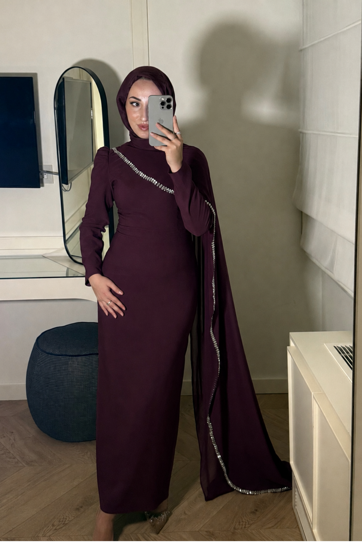 Milena Taşlı Premium Elbise-Mürdüm-ml-7890