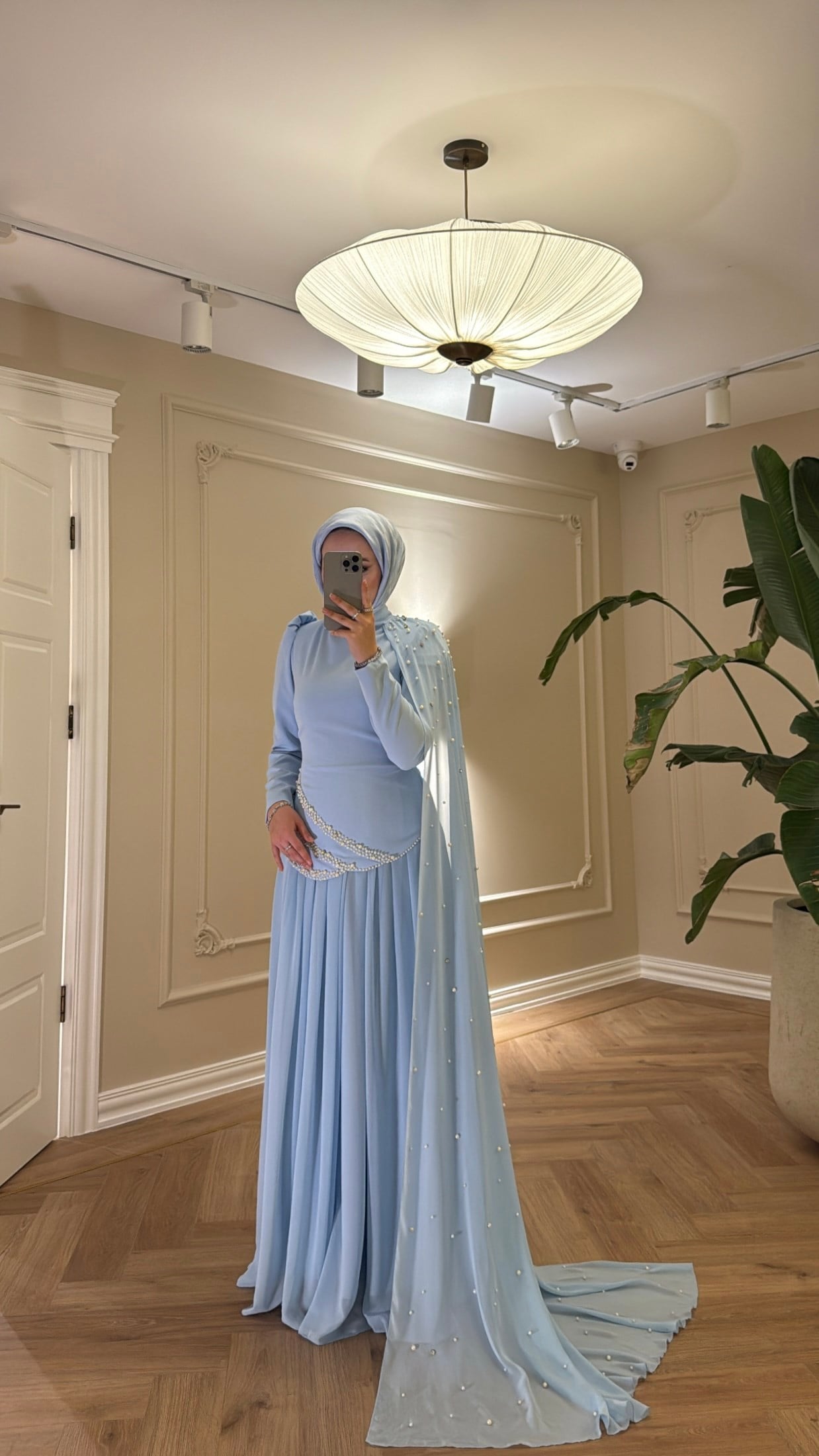 Mira İnci Detaylı Pelerinli  Premium Elbise Bebe Mavi-2168