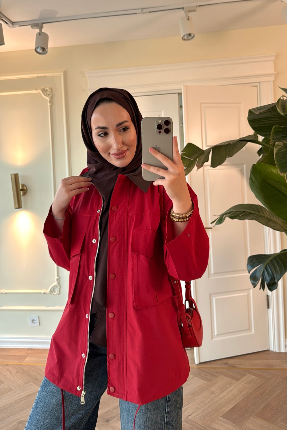 Mng Kontrast Yakalı Premium Oversize Ceket-Kırmızı-4680