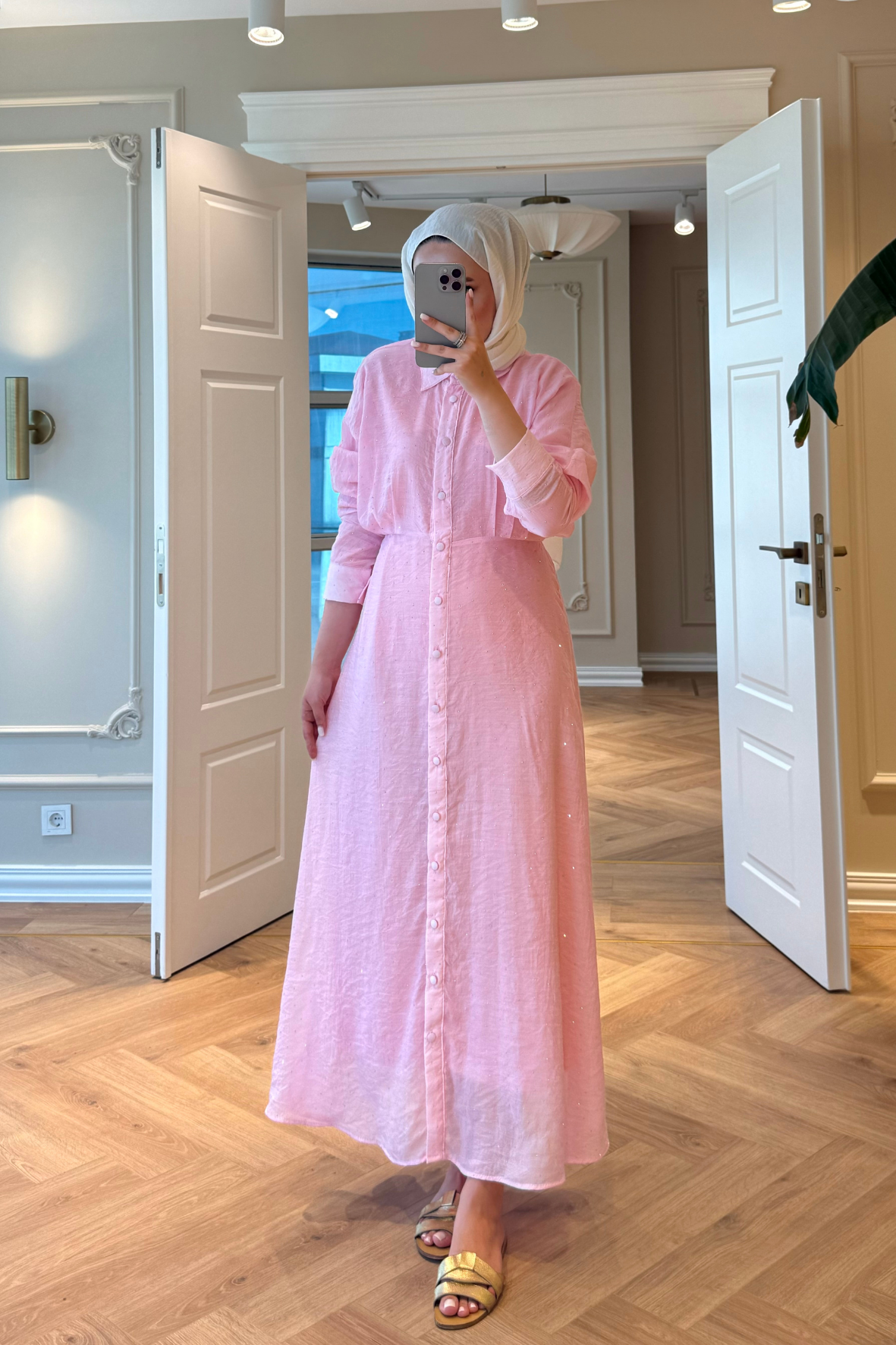 Monica Taşlı Elbise Pembe-8574