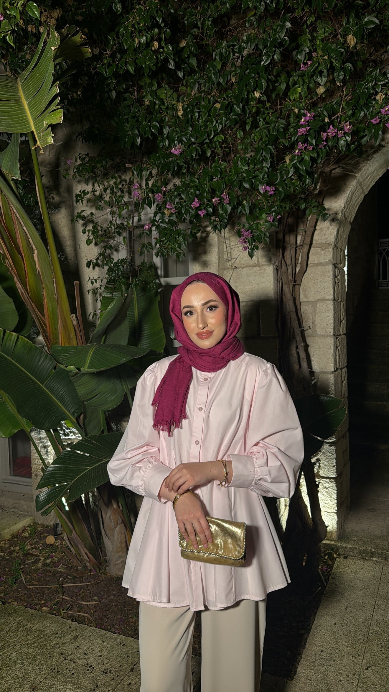 Pile Detaylı Tasarım Balon Kol Gömlek - Pembe-0999