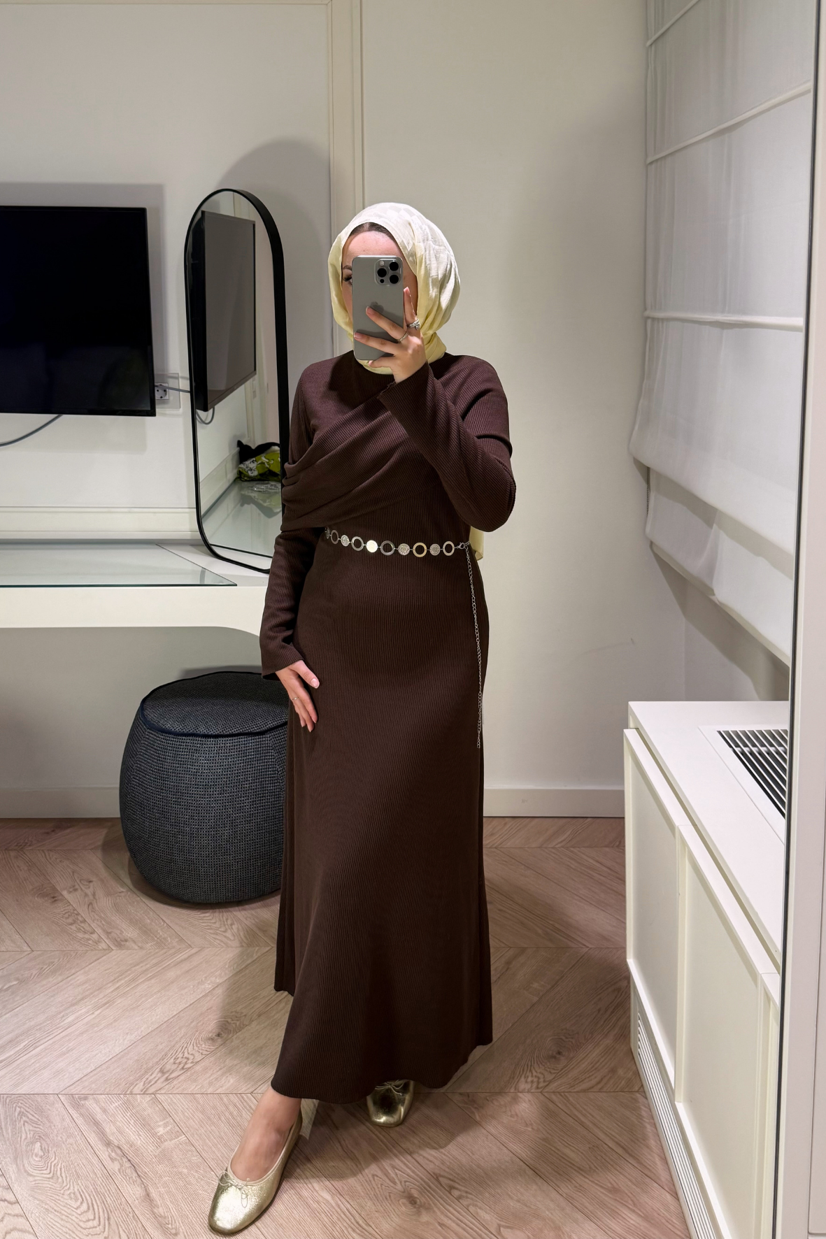 Premium Pelerin Triko Elbise-Acı Kahve-1665