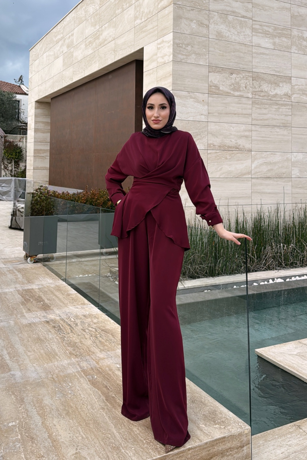 Rise Pantolonlu Takım - Bordo-9936