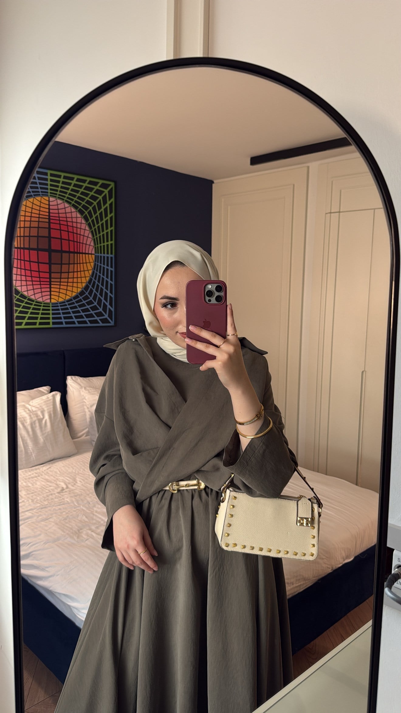 Rosted Model Elbise - Haki-7583