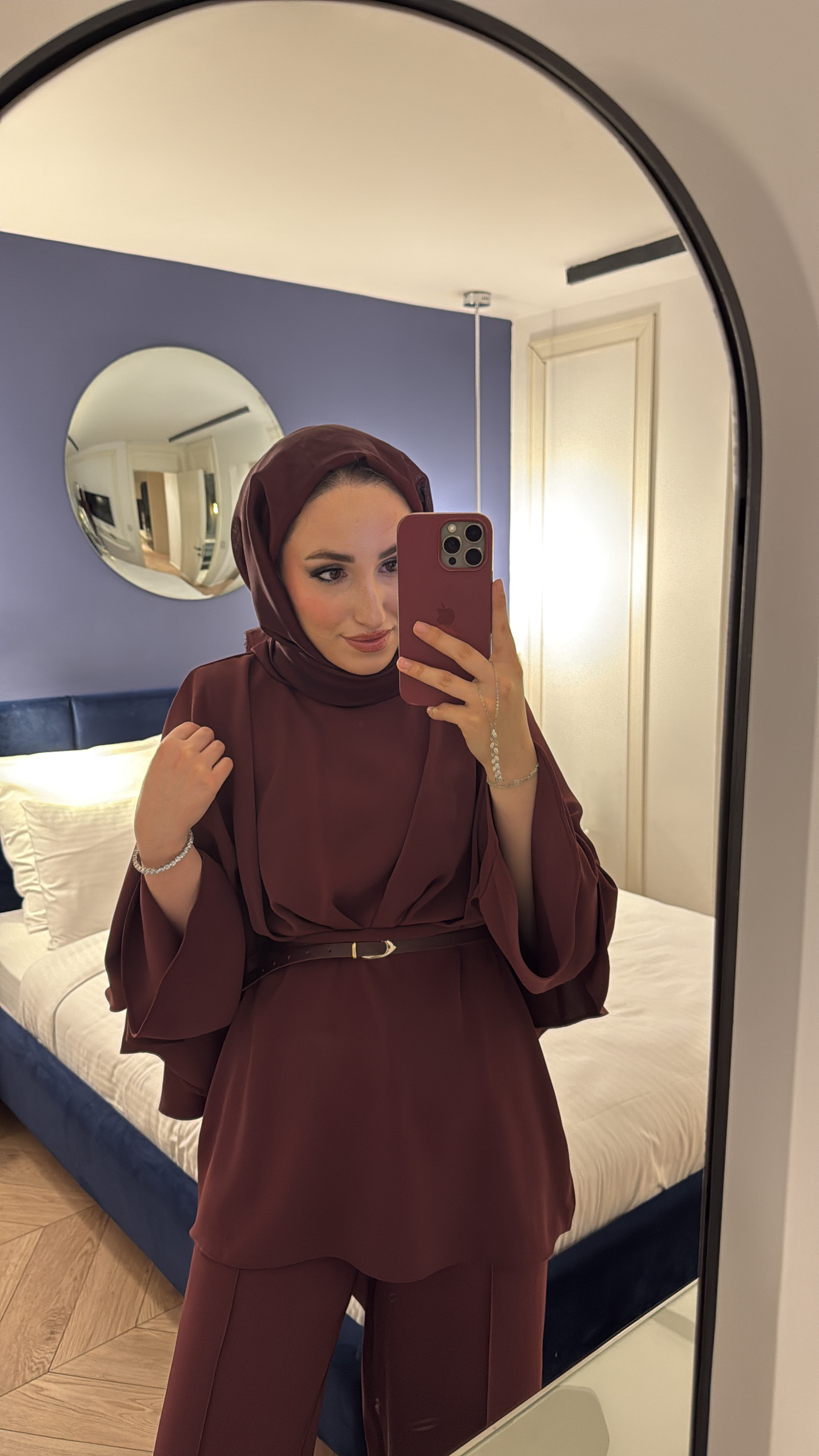Semila Pelerin Detaylı Pantolon Takım - Bordo -5438