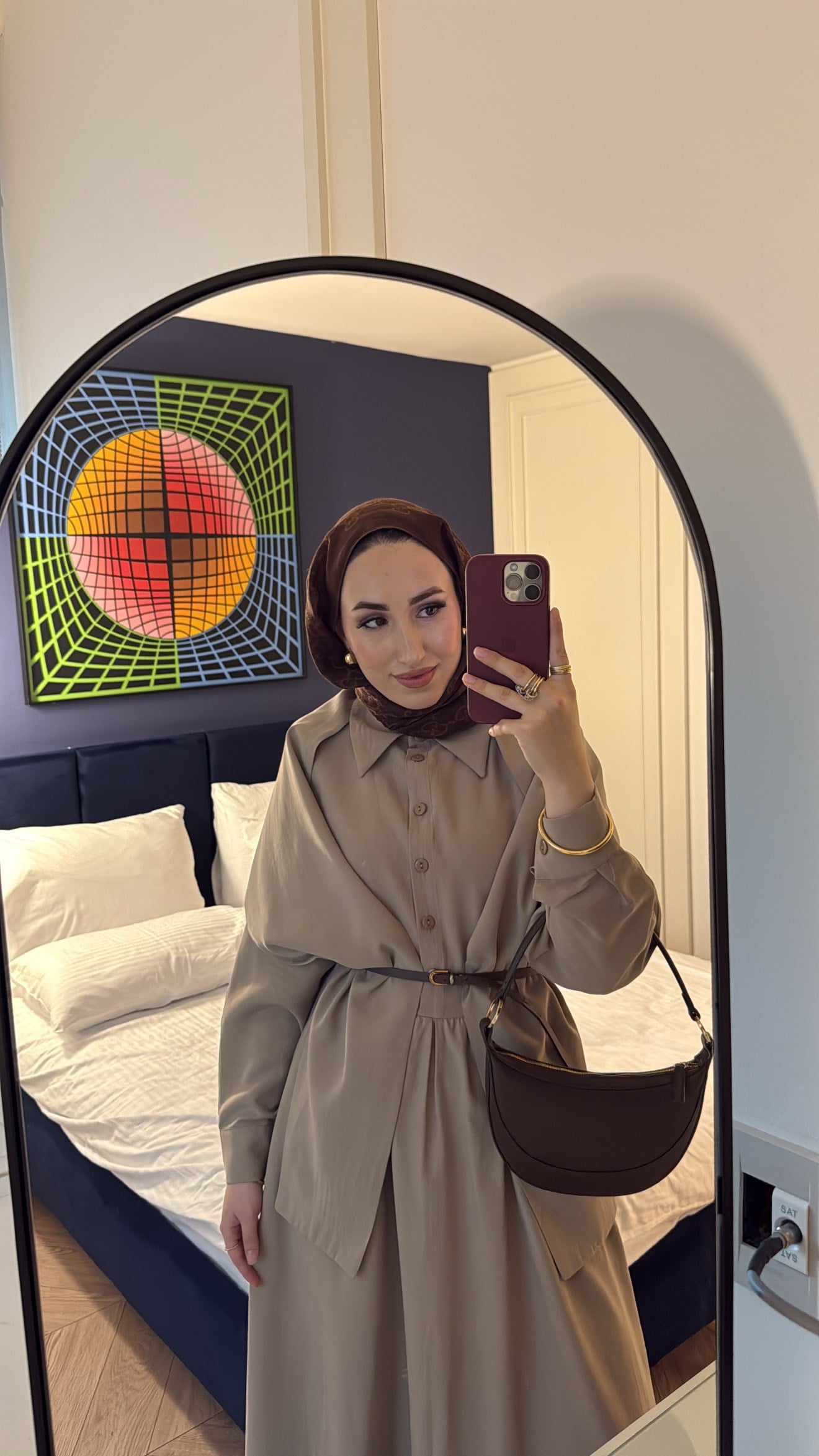 Serra Şal Detay Elbise - Vizon-7207