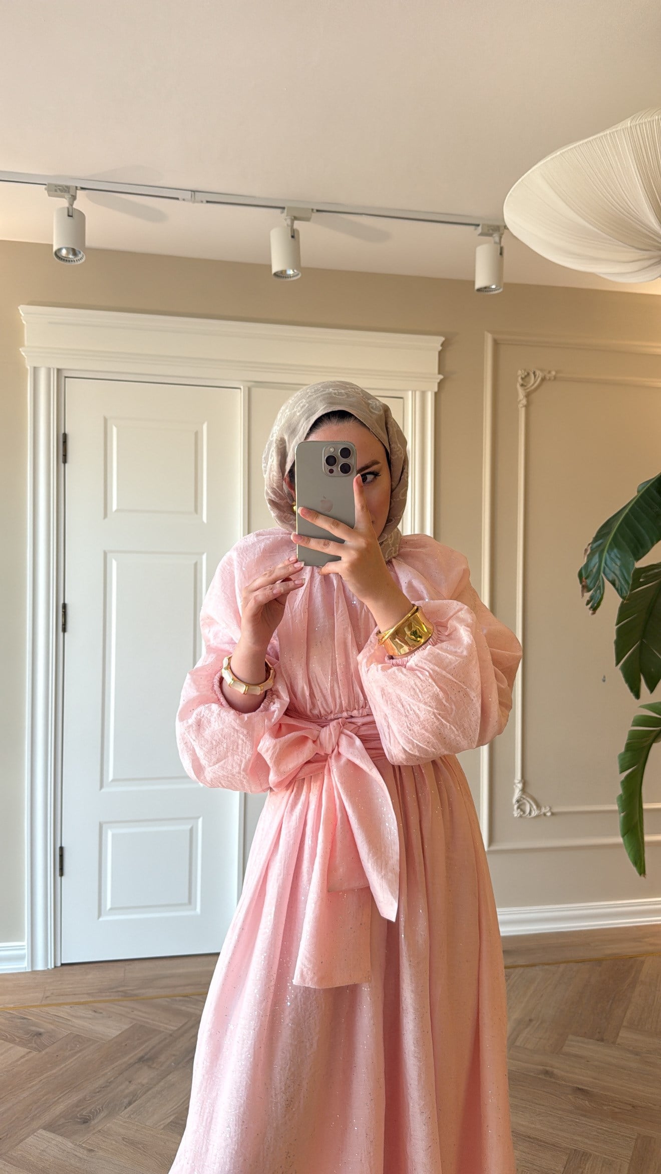Simli Tül Tencel Elbise Pembe -2165