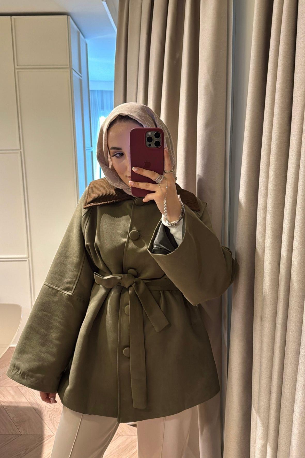 Süet Trençkot-Haki-6098