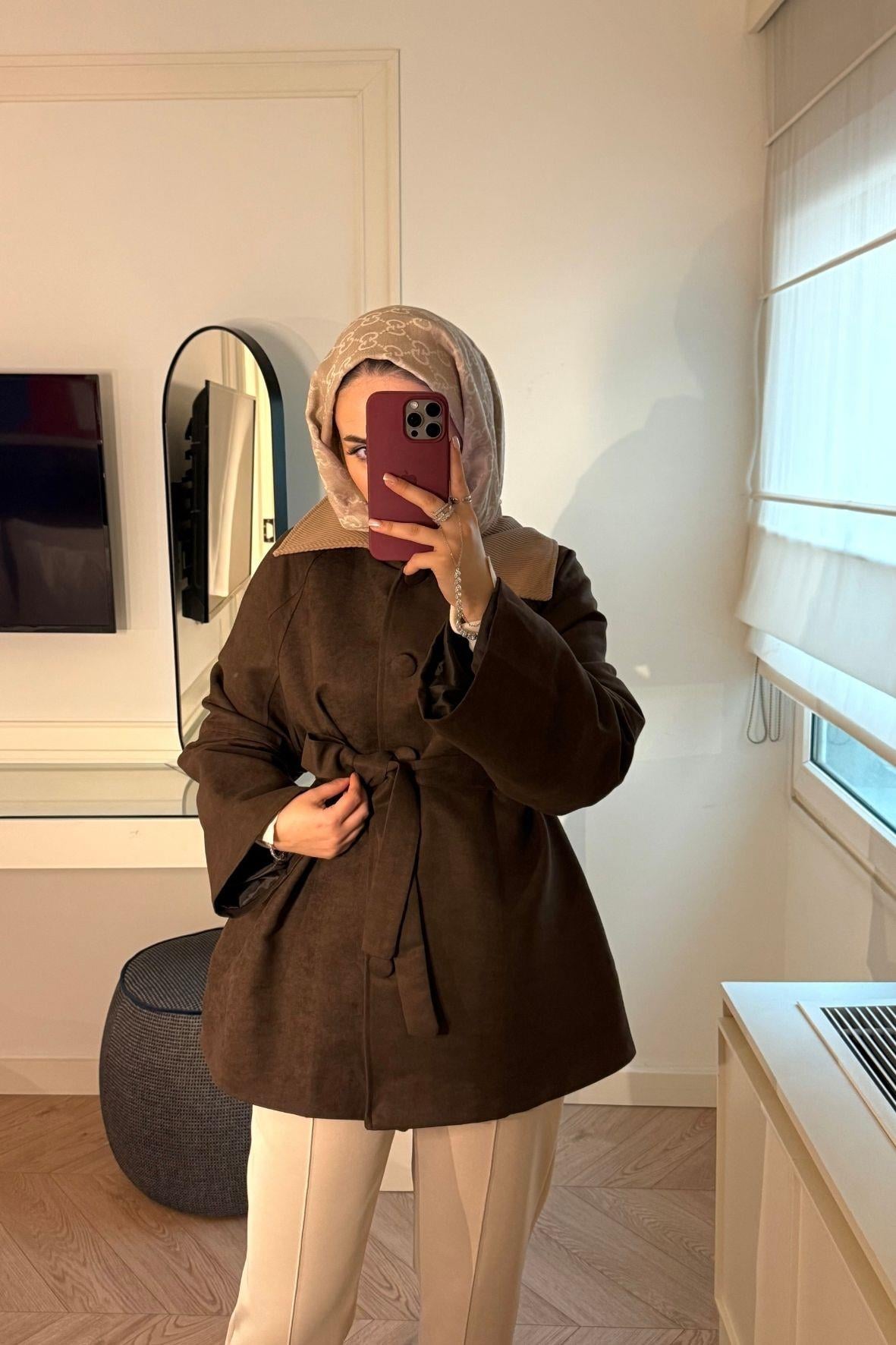 Süet Trençkot-Kahve-6098