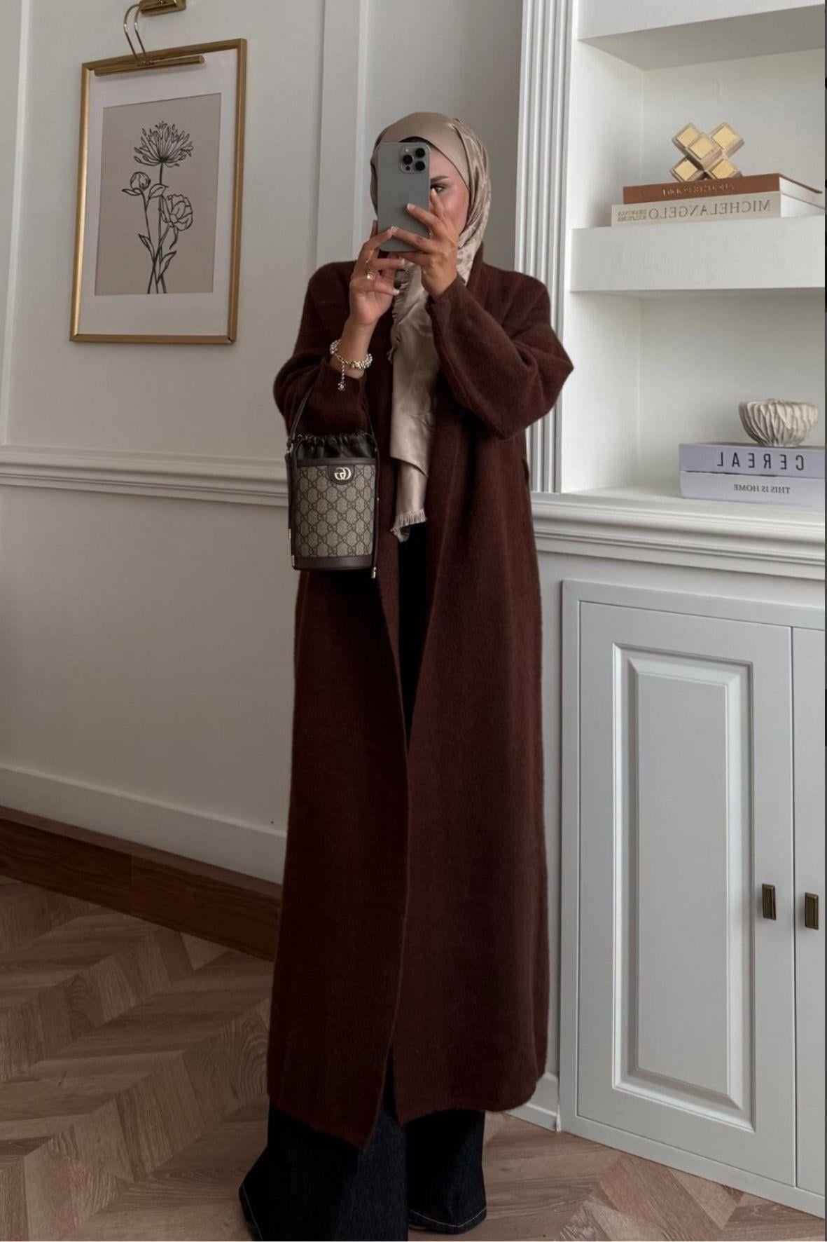 Tam Boy Angora Premium Hırka -Acı Kahve-ang