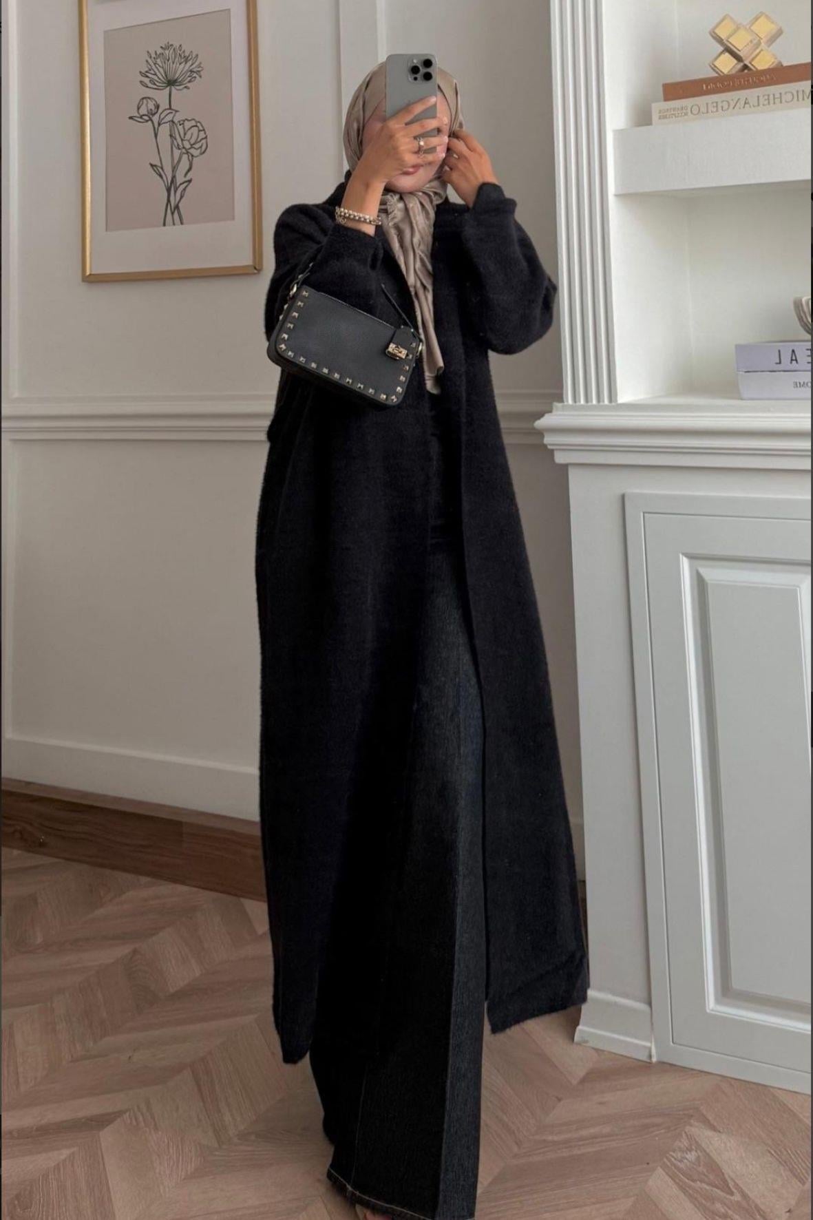 Tam Boy Angora Premium Hırka-Siyah-ang