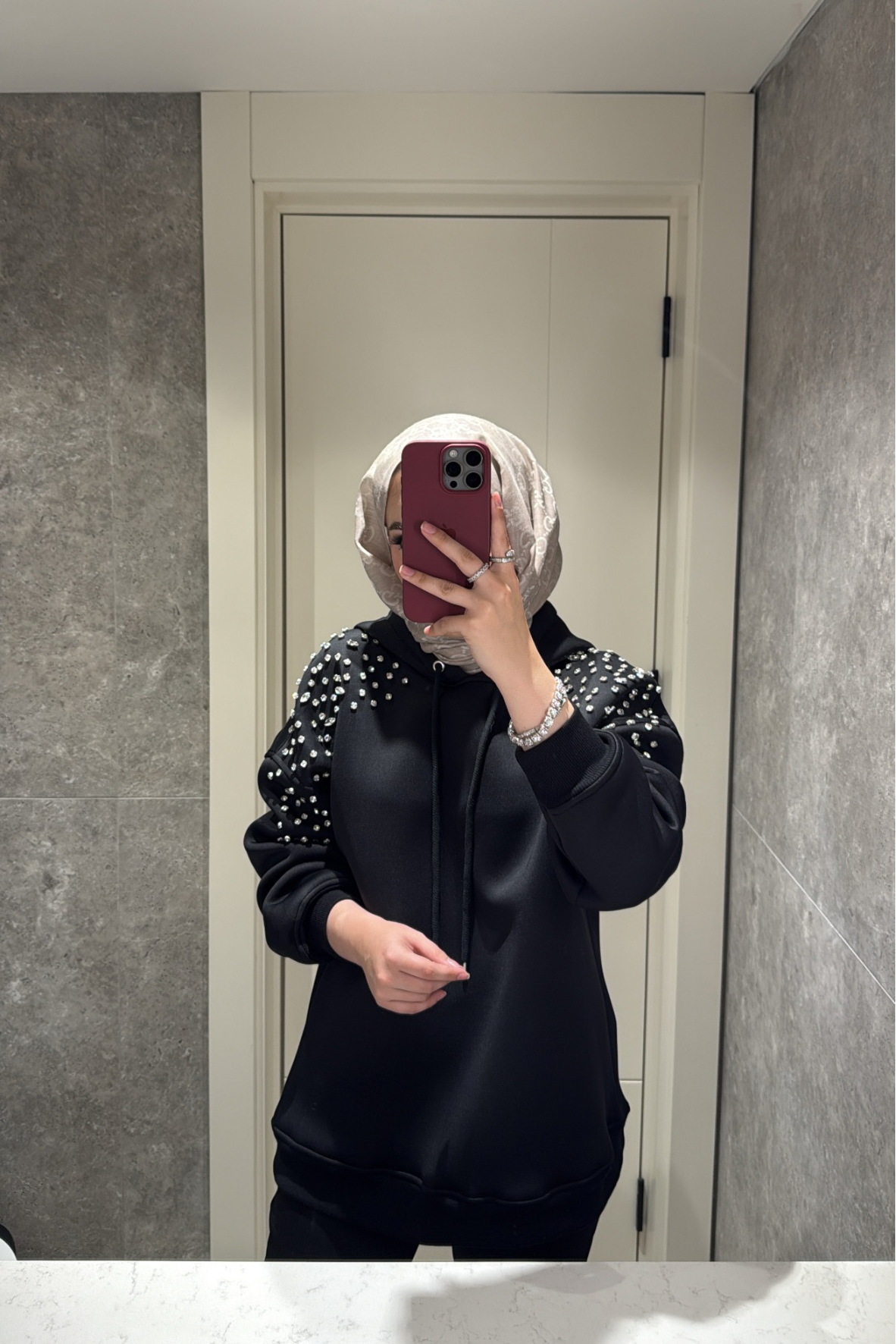Taş Detaylı Kapişonlu Mabel Scuba Sweat Siyah-6058