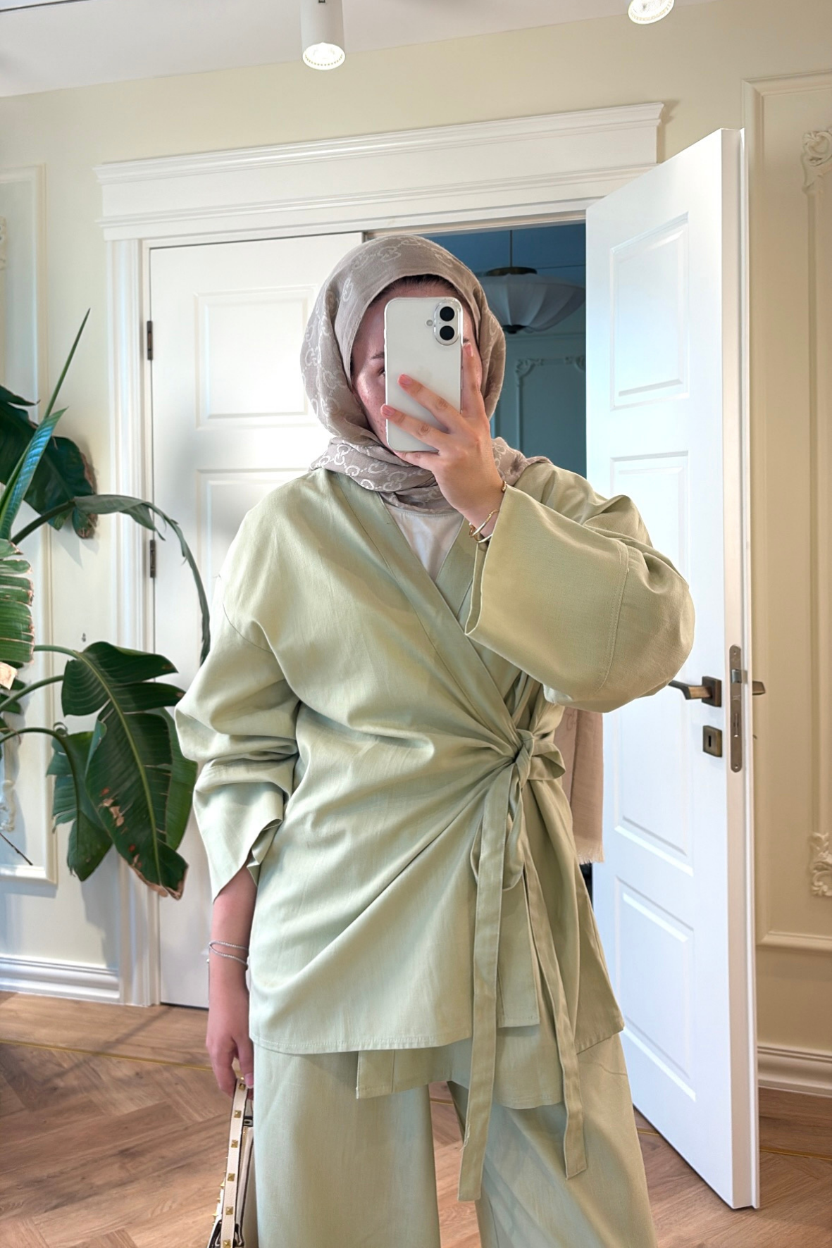 Yandan Bağlamalı Pantolonlu Takım - Mint-4372