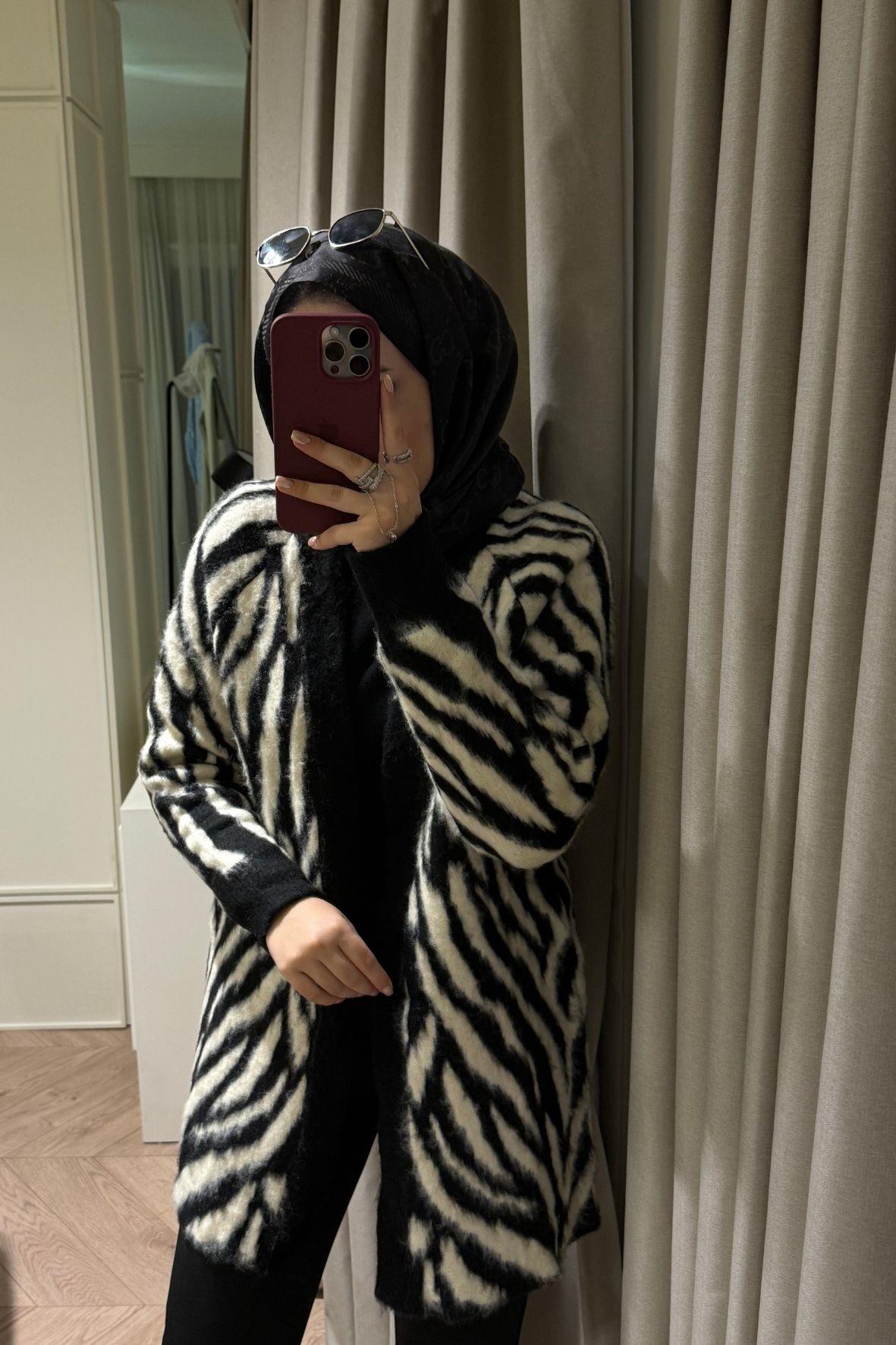 Zebra Desen Hırka-siyah-6799