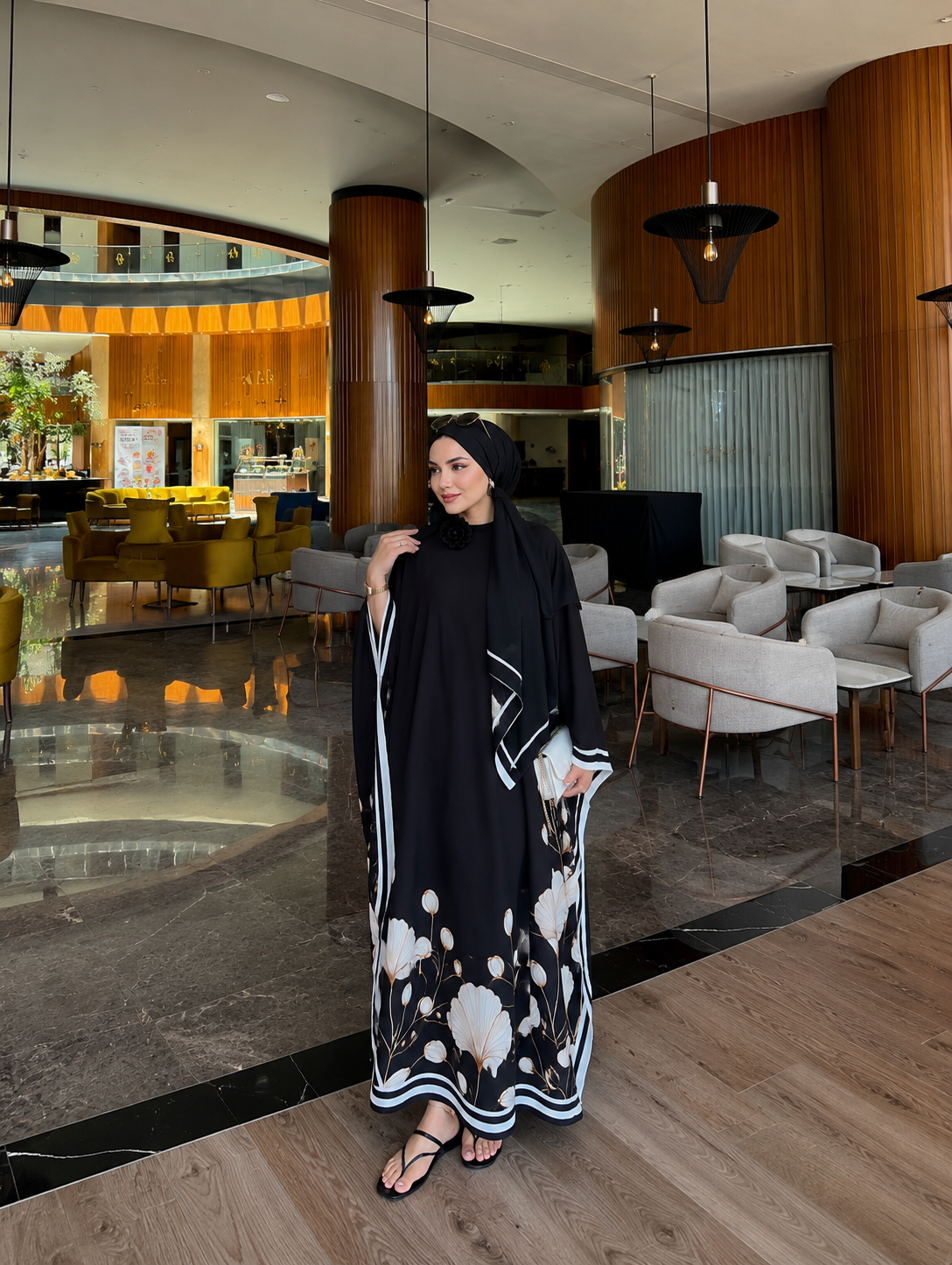 Flower Kaftan Elbise-Siyah