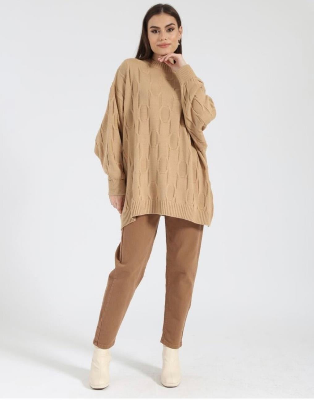 Halka Oversize Balon Kol Kazak-Camel