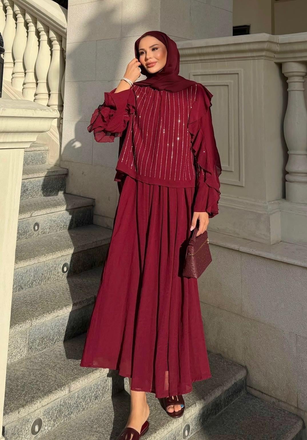 Mia Etekli Takım-Bordo