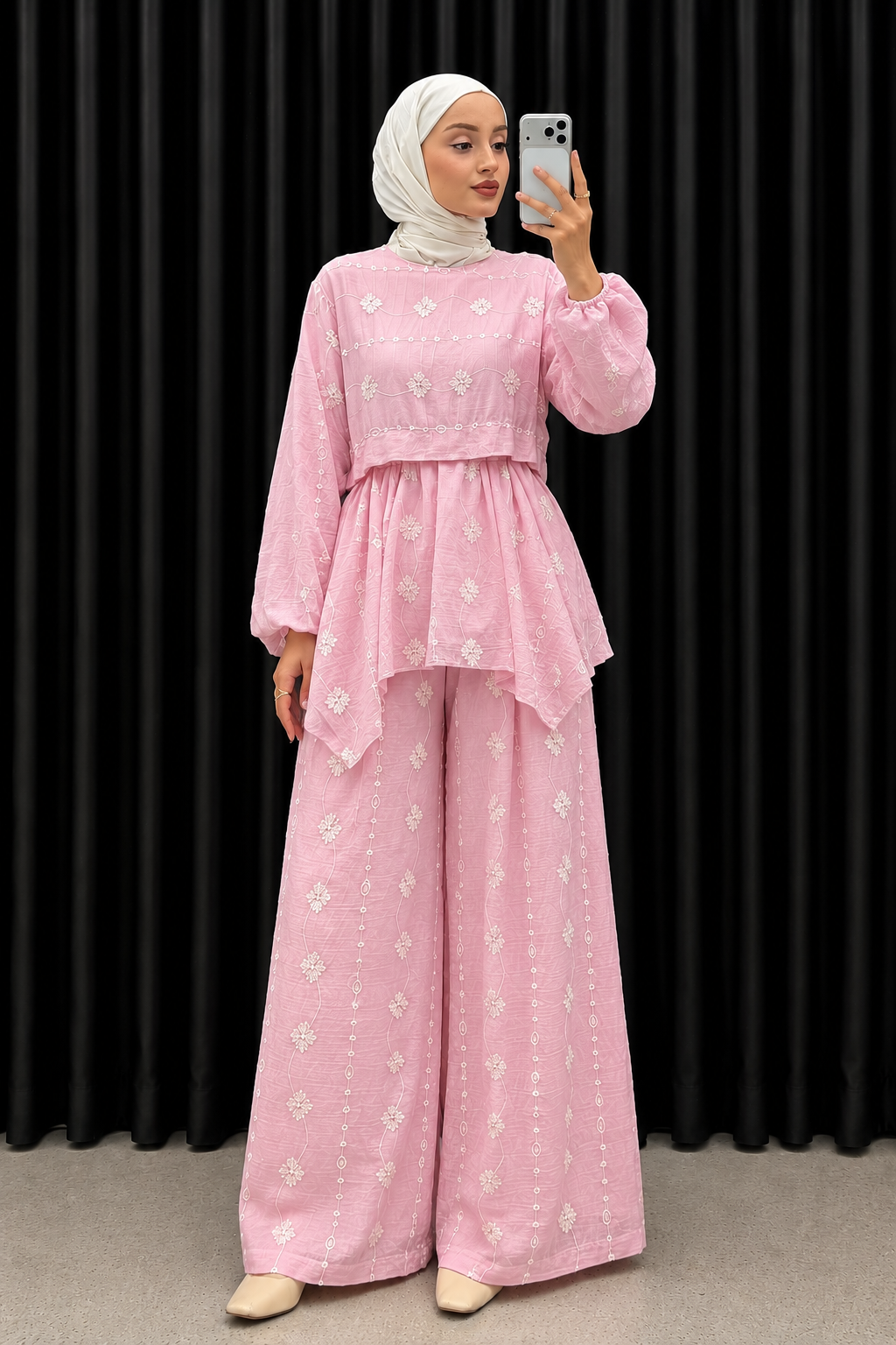 Nakış Detaylı Takım-Pembe