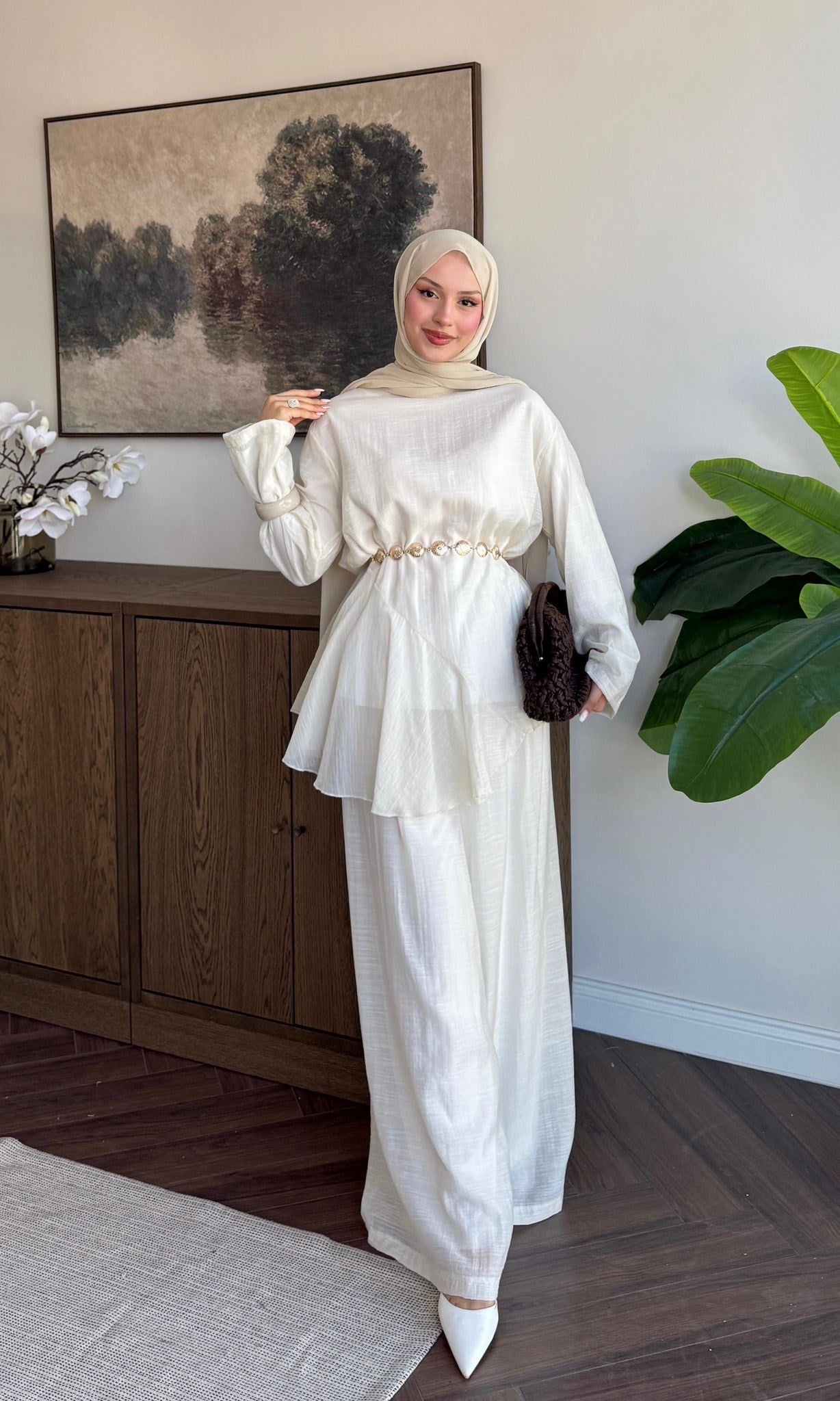 Neva Kemer Detaylı Takım-Ekru