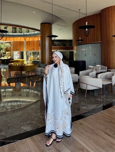 Flower Kaftan Elbise-Ekru