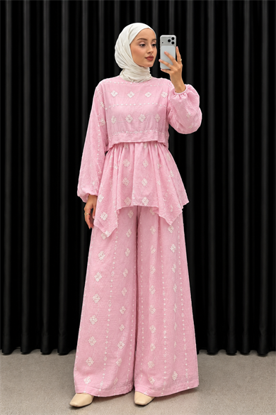 Nakış Detaylı Takım-Pembe