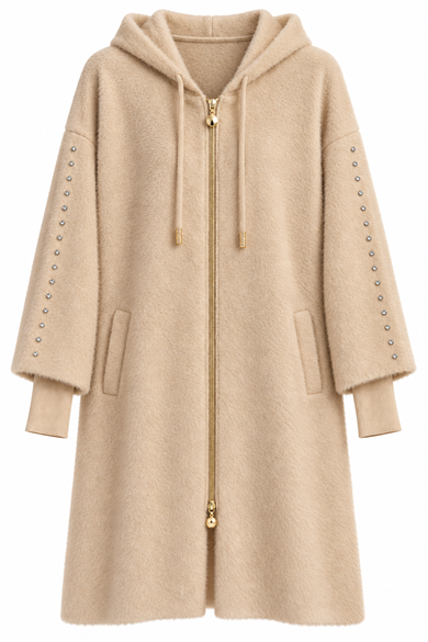 Premium Taşlı Angora Hırka-Camel