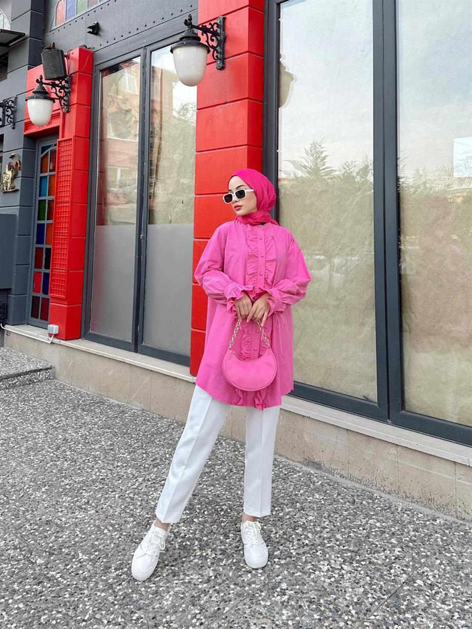 Fırfır Detaylı Gömlek-Pembe