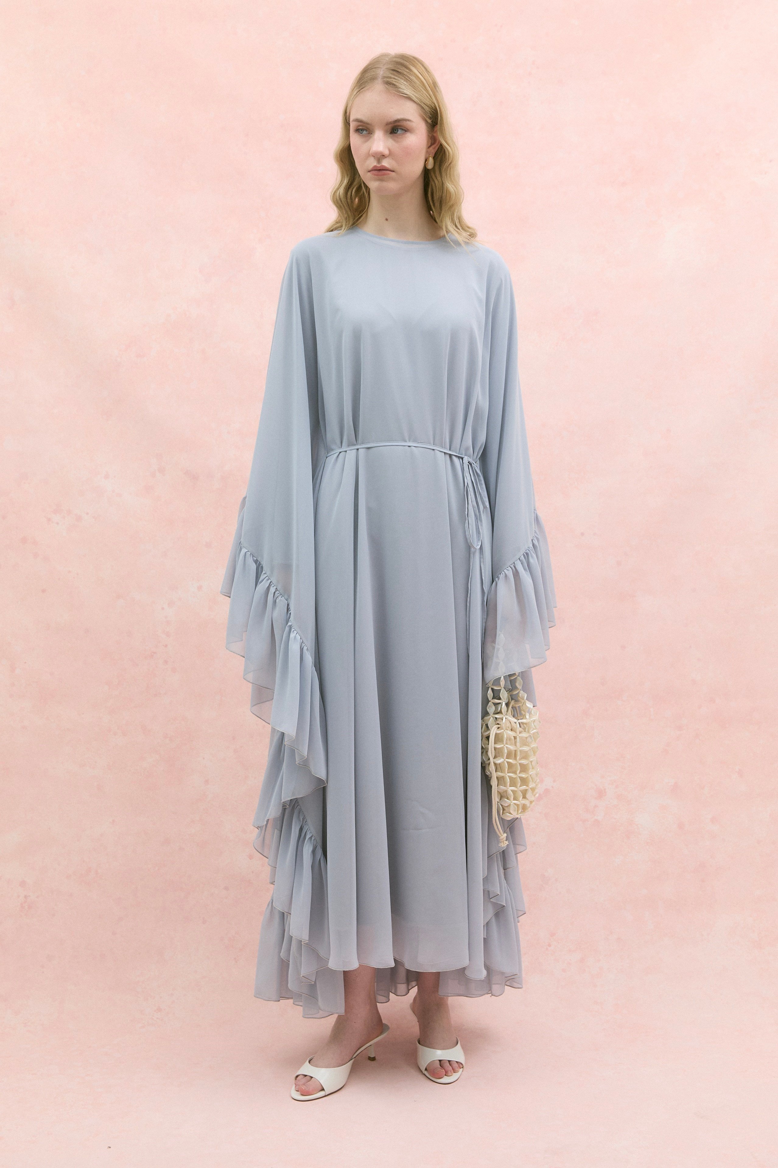 Lora Fırfır Abaya-Buz Mavi
