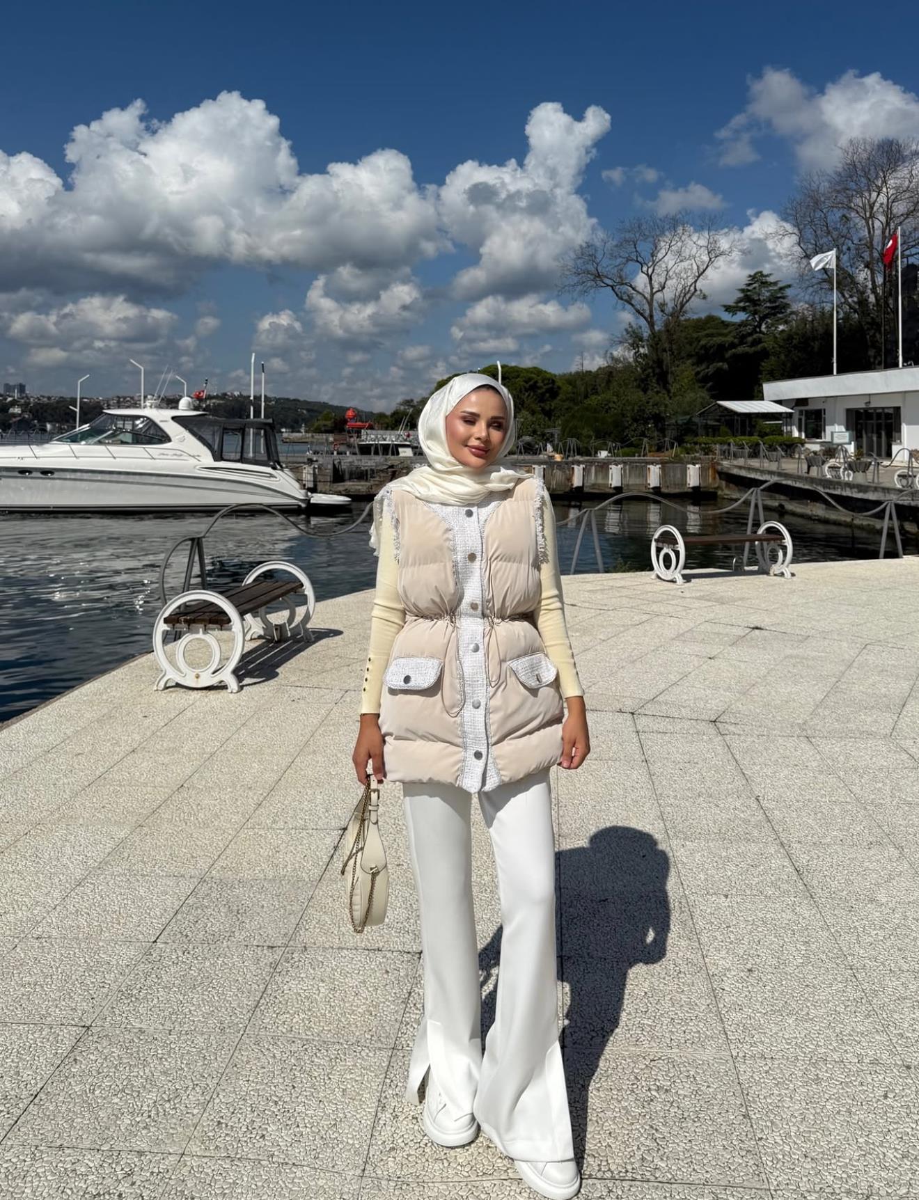 Paçası Yırtmaçlı Scuba Pantolon-Beyaz
