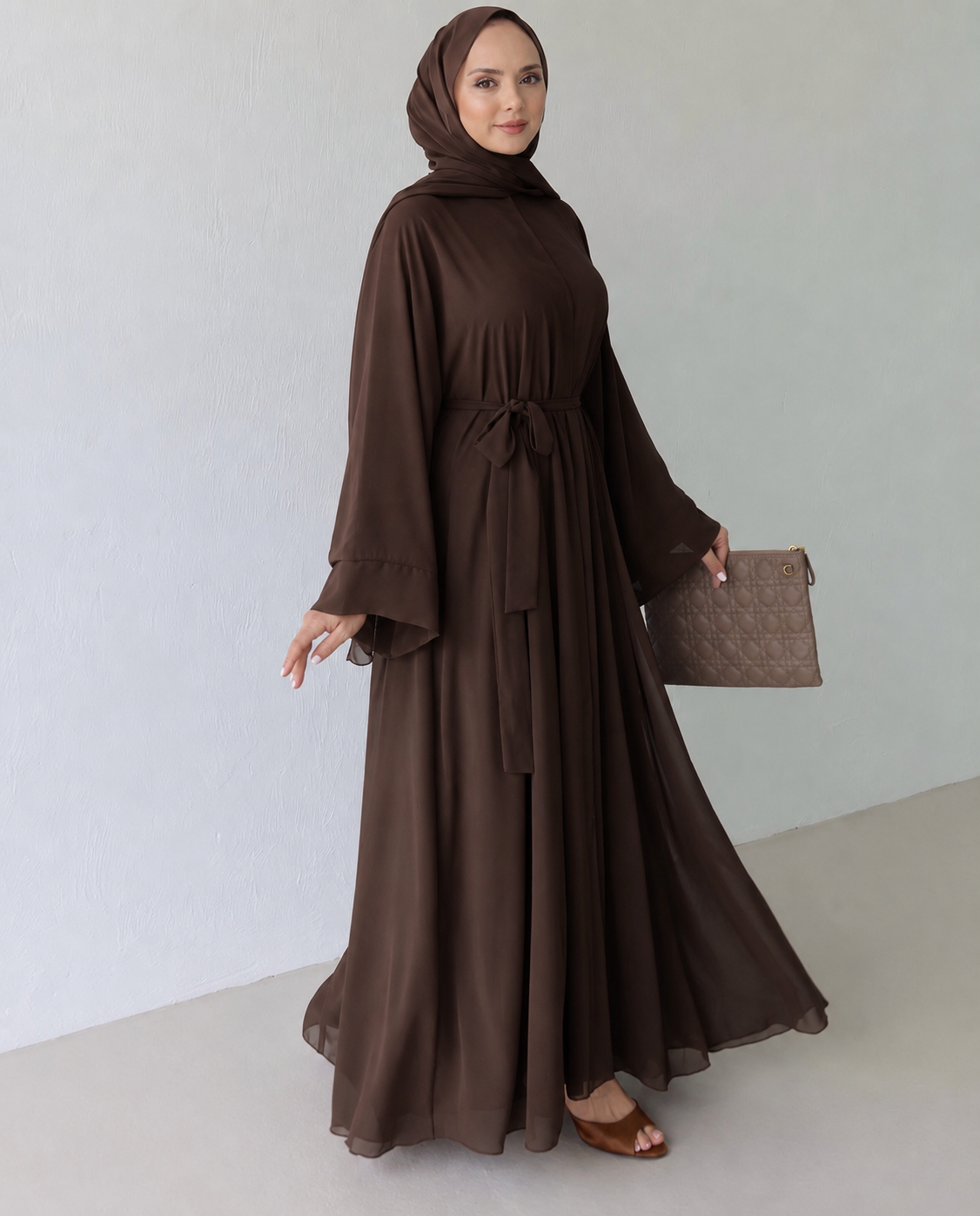 Şifon Abaya -Kahverengi
