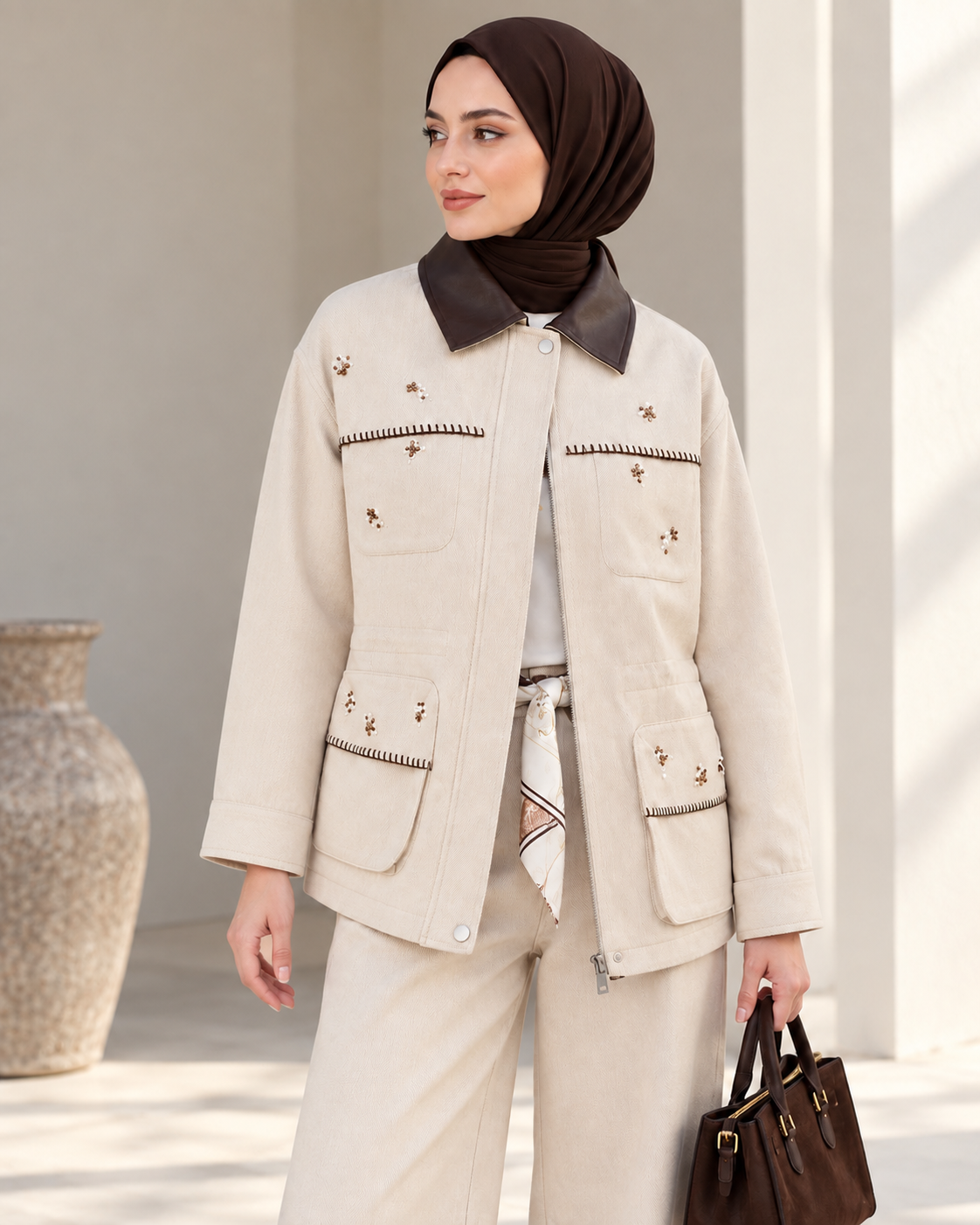 Tw*st Model İşlemeli Ceket-Ekru
