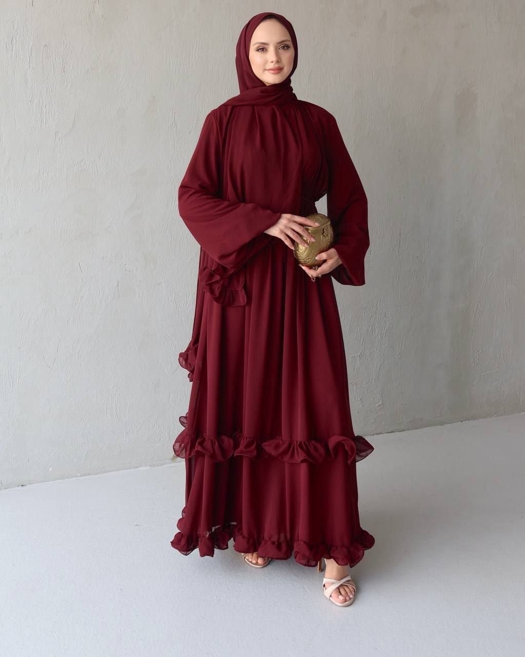 Zareva Şallı Elbise-Bordo