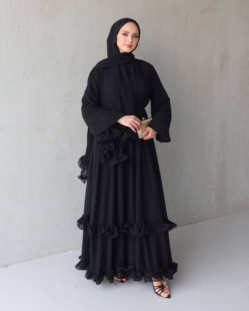 Zareva Şallı Elbise-Siyah