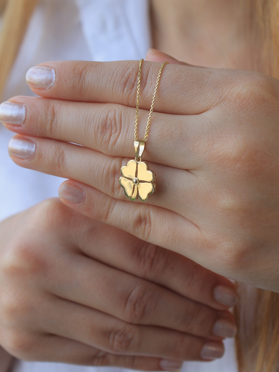 14 Ayar Altın Dört Yapraklı Yonca Kolye