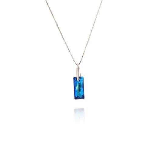 Lacivert Dikdörtgen Swarovski Kolye