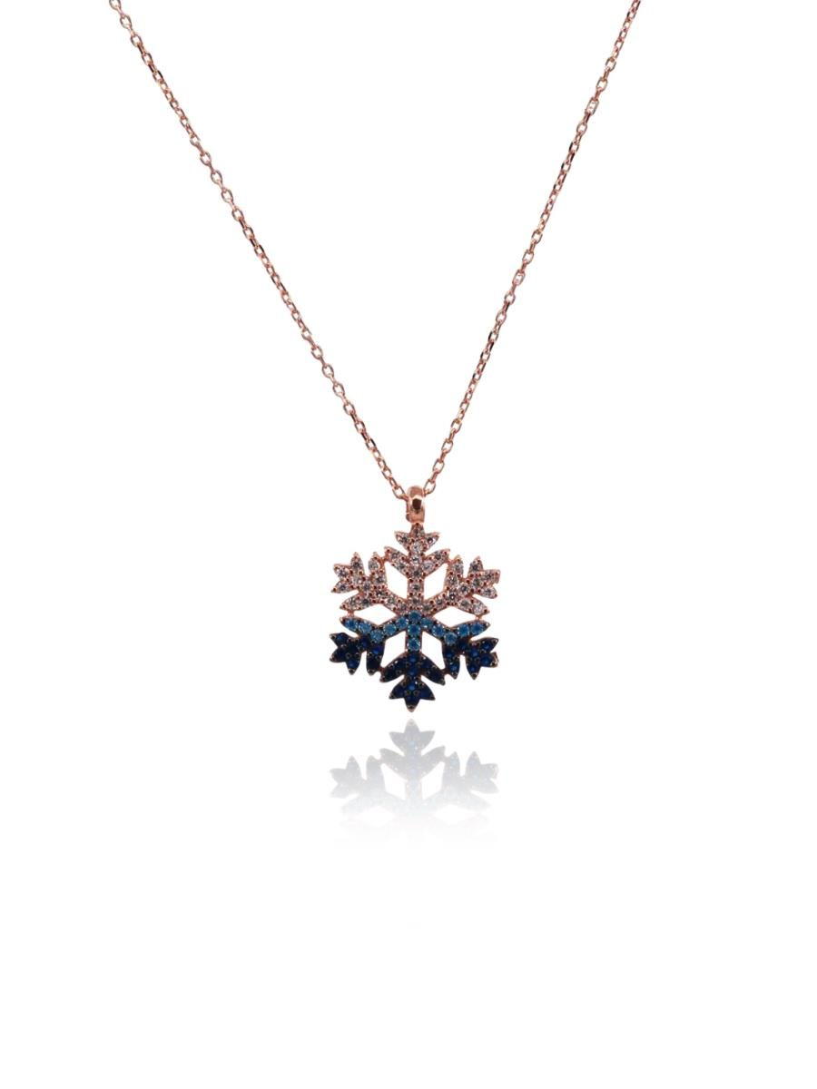 Mavi Taşlı Kar Tanesi Kolye