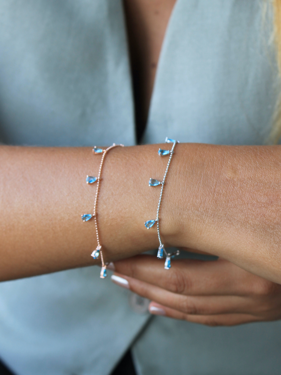 Mavi Taşlı Sallantılı Grain Top Bileklik