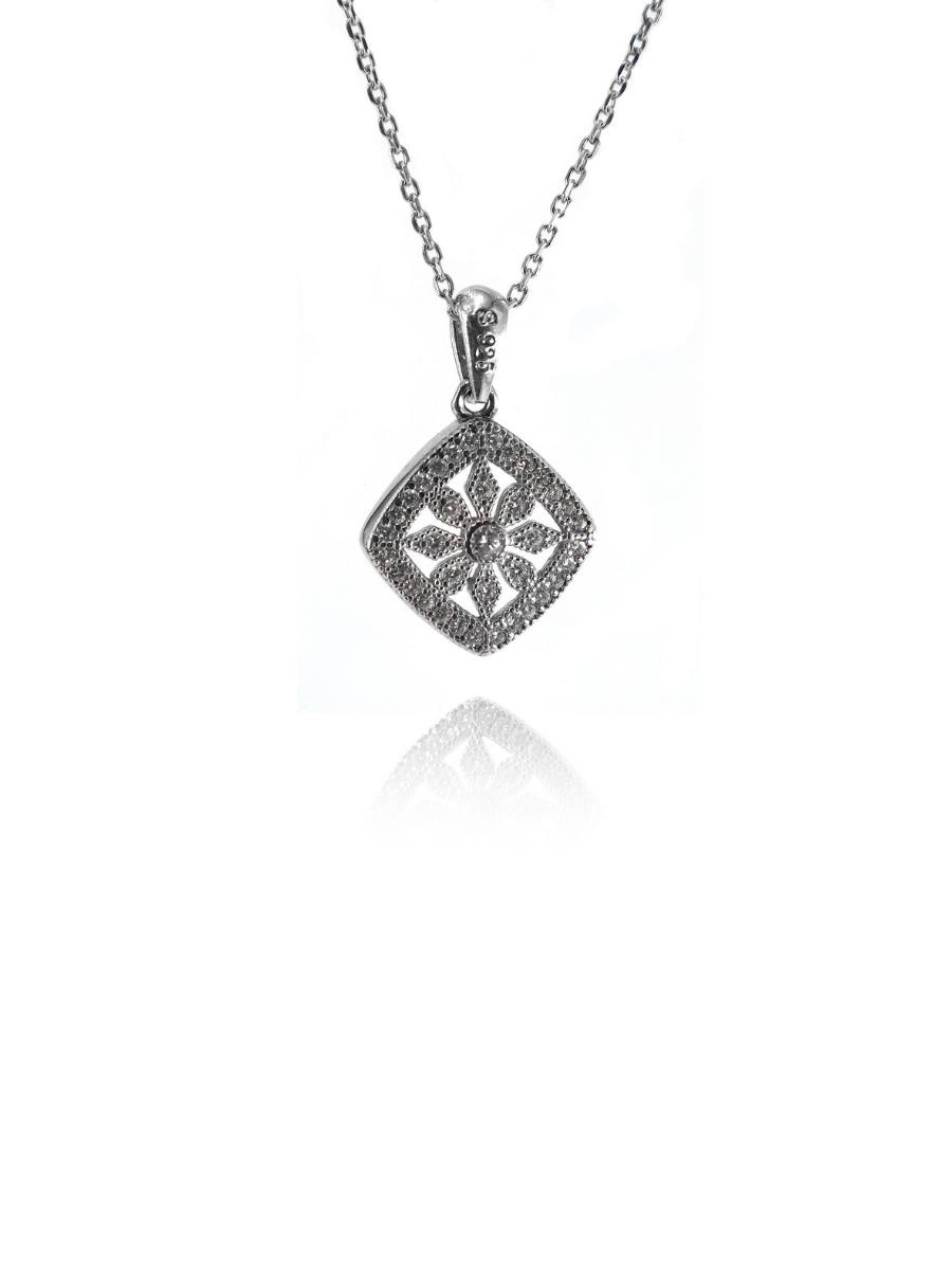 Taşlı Kare Çiçek Kolye