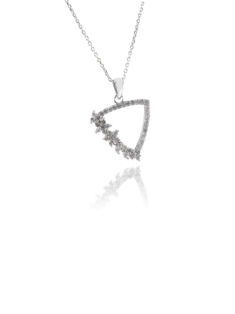 Taşlı Üçgen Çiçekli Kolye