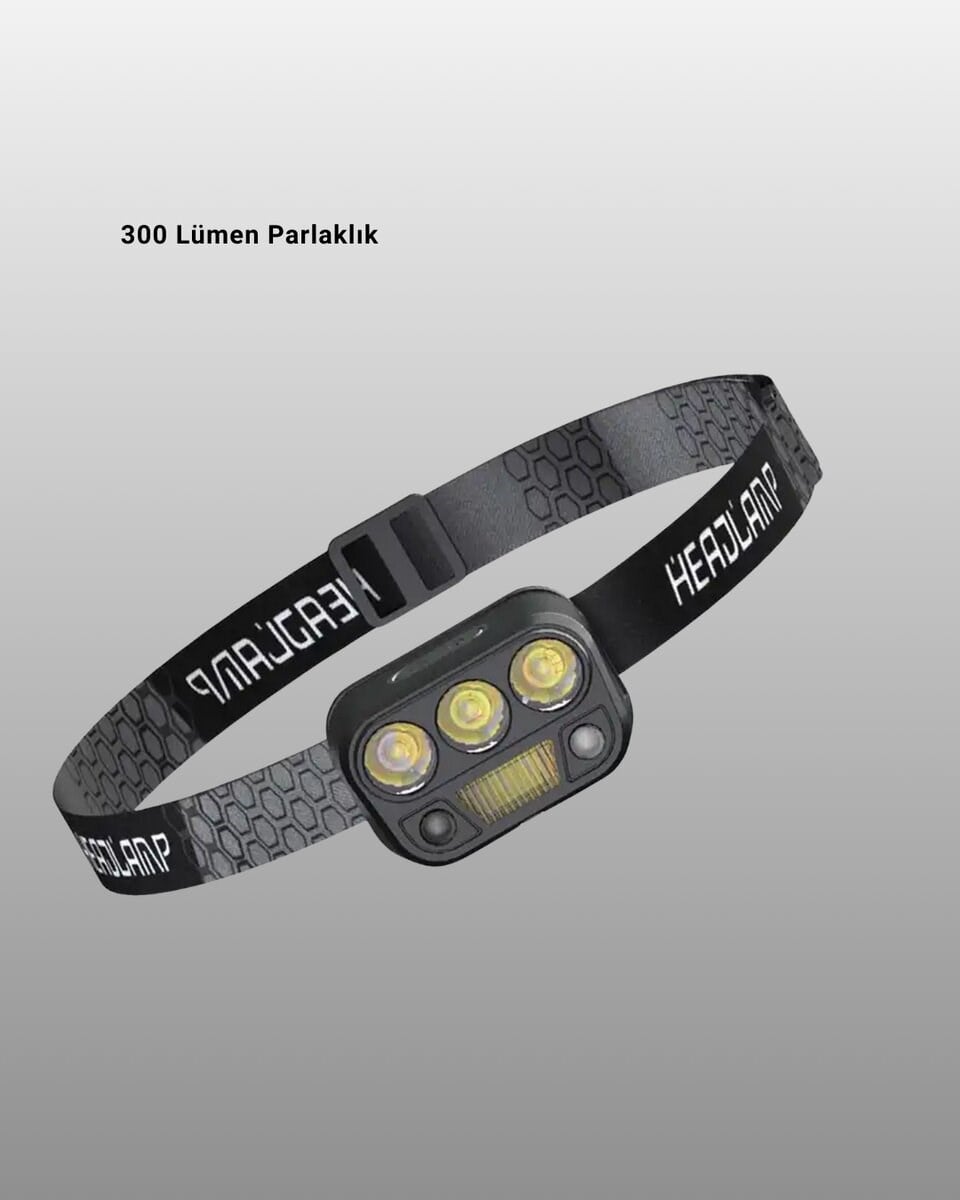 300 Lümen Sensörlü LED Kafa Lambası USB Şarjlı SOS Modlu